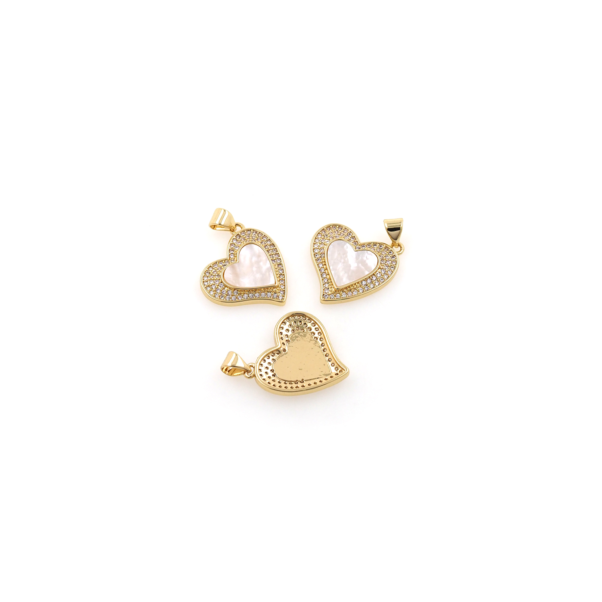 18K Gold Filled Heart Pendant,CZ Micro Pave Heart Charm Earrings Necklace for DIY Jewelry Making Supply