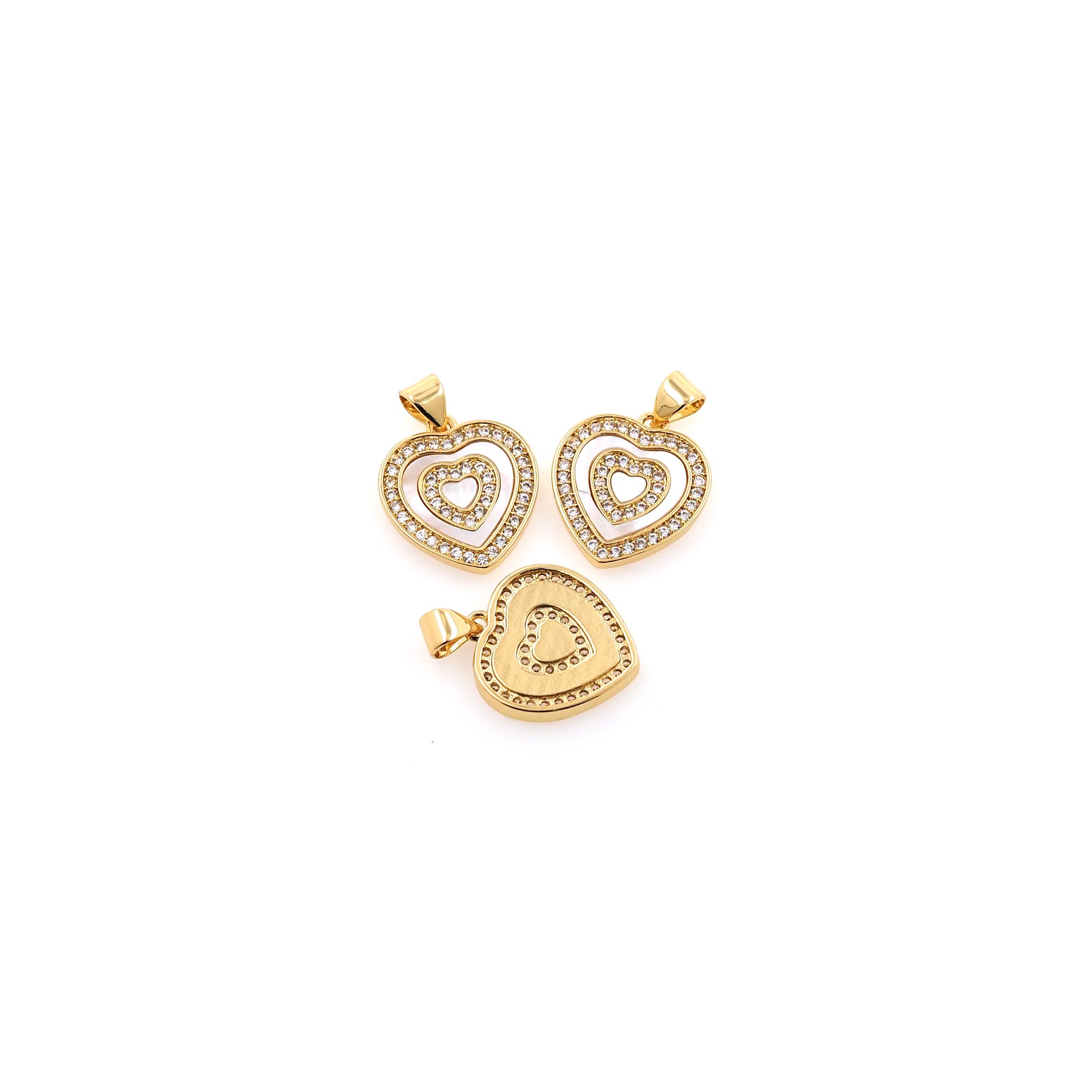 18K Gold Filled Heart Pendant,CZ Micro Pave Heart Charm Earrings Necklace for DIY Jewelry Making Supply