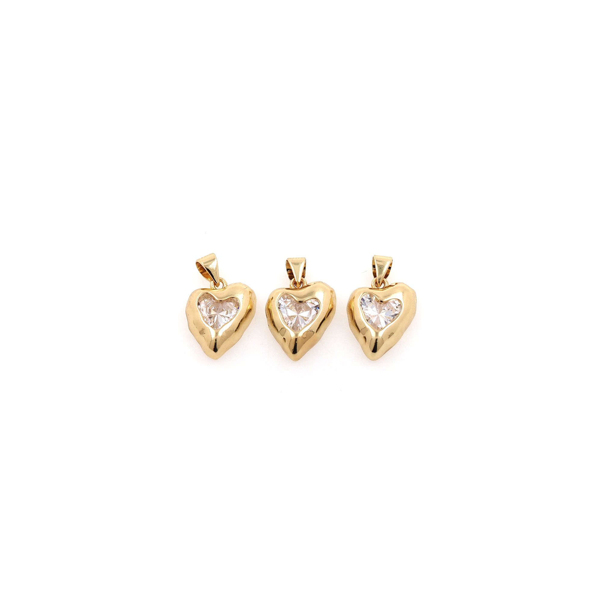 18K Gold Filled Heart Pendant,CZ Micro Pave Heart Charm Earrings Necklace for DIY Jewelry Making Supply