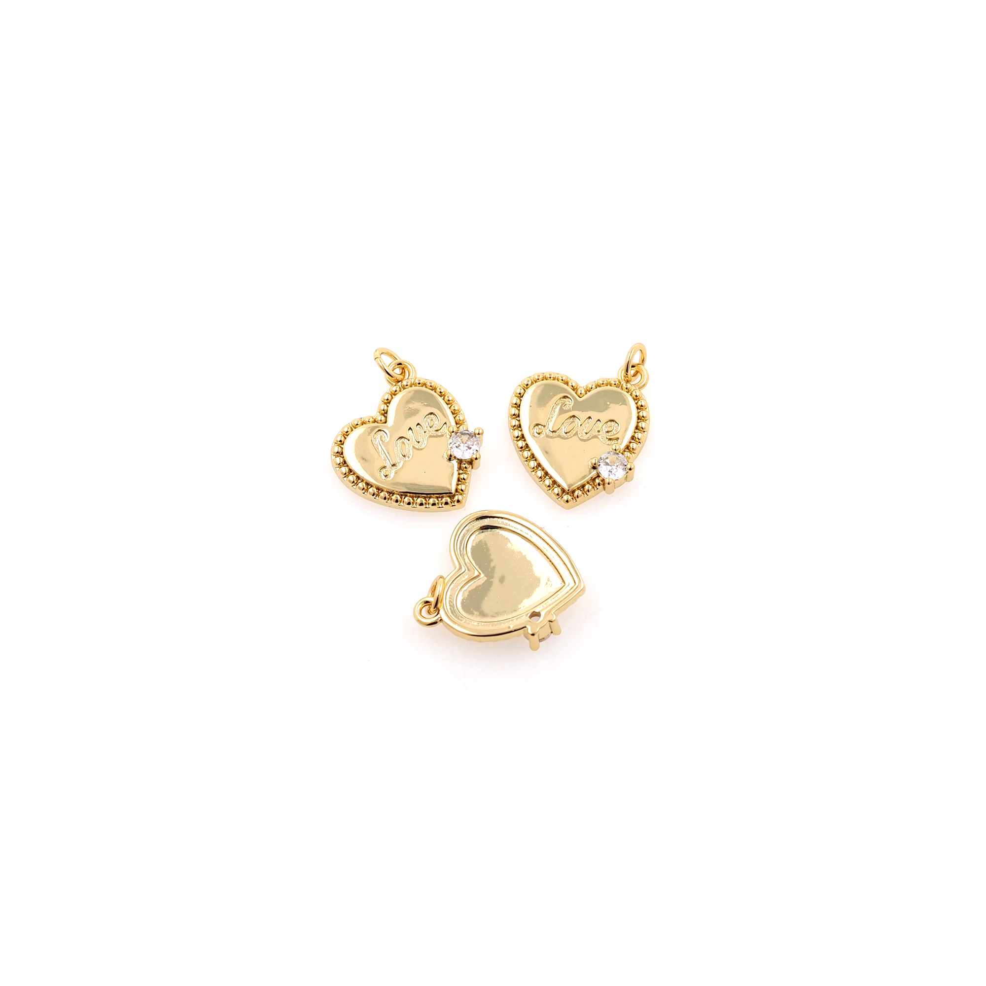 18K Gold Filled Heart Pendant,CZ Micro Pave Love Heart Charm Earrings Necklace for DIY Jewelry Making Supply