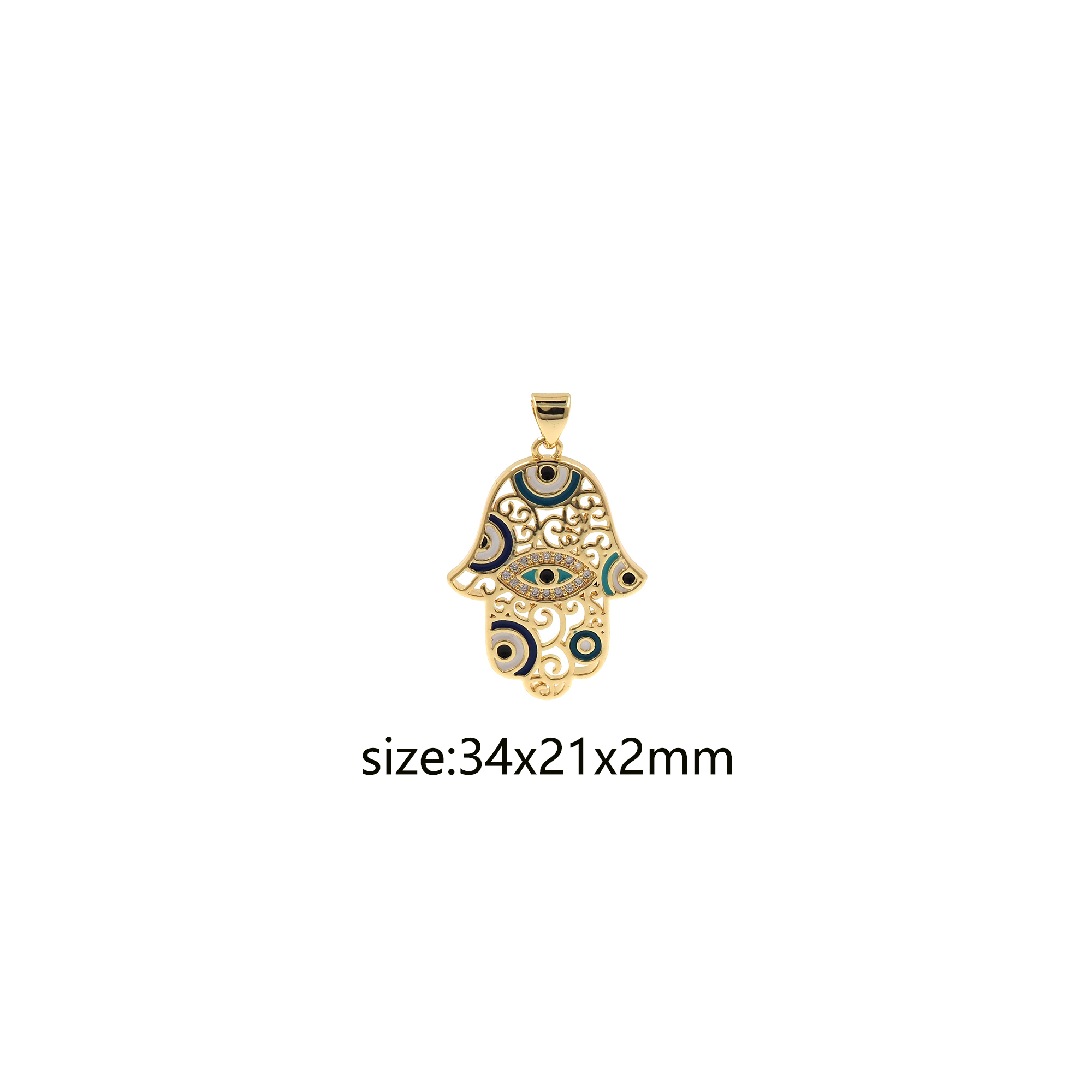 18K Gold Filled Hamsa Pendant,Enamel Hamsa Charm Earrings Necklace for DIY Jewelry Making Supply