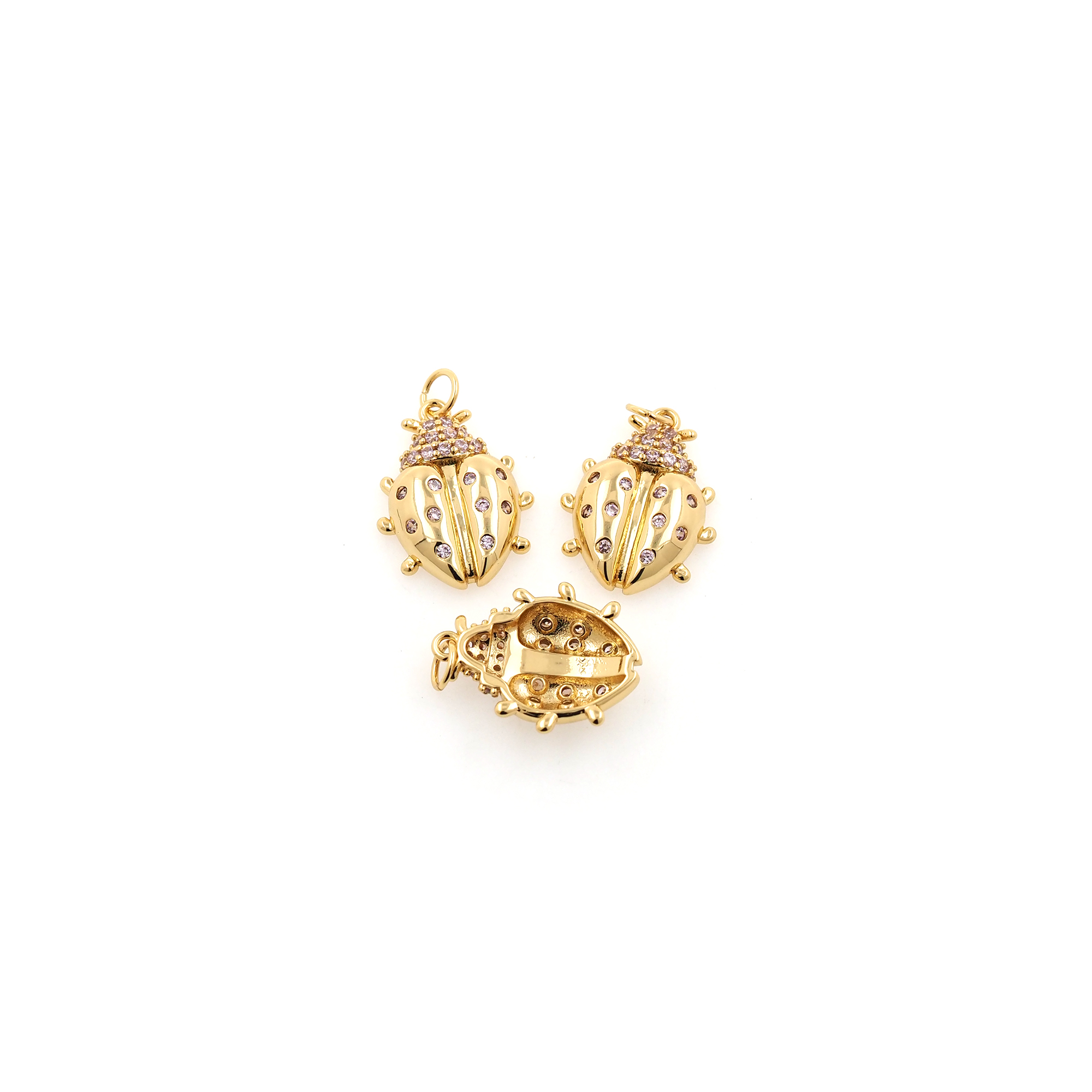 18K Gold Filled Ladybug Pendant,Insect Charm,CZ Micro Pave Ladybug Earrings Necklace for DIY Jewelry Making Supply