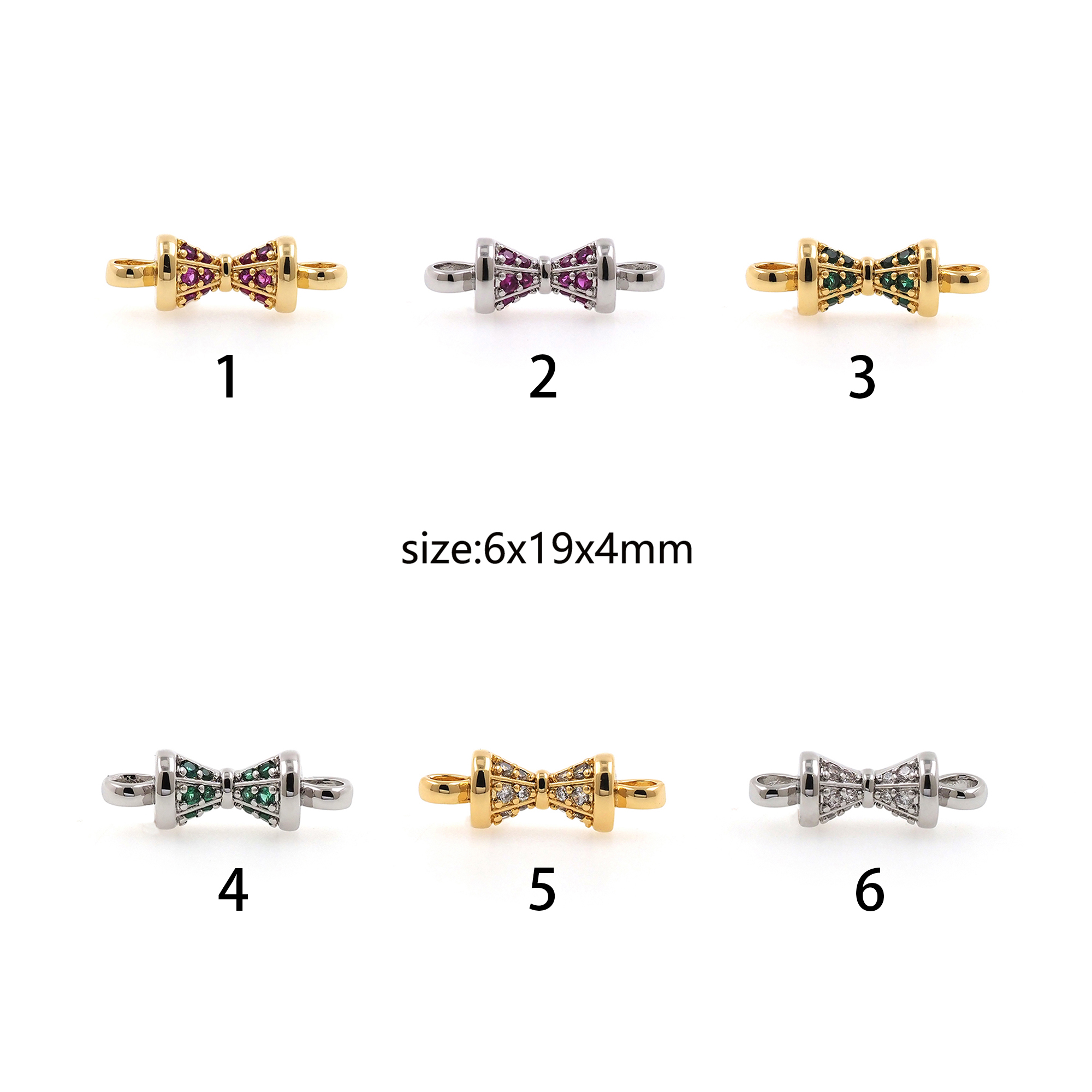 18K Gold Filled Bow Connector,CZ Micro Pave Bow Charm Necklace Bracelet for DIY Jewelry Making Supply