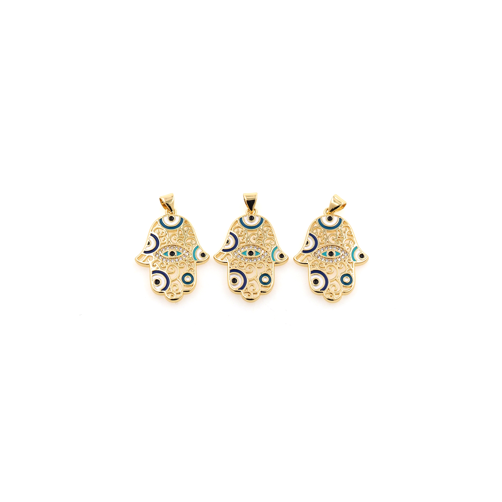 18K Gold Filled Hamsa Pendant,Enamel Hamsa Charm Earrings Necklace for DIY Jewelry Making Supply
