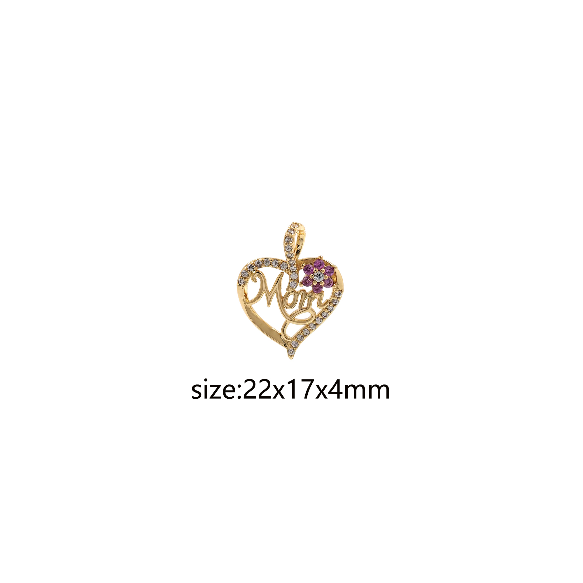 18K Gold Filled Heart Mom Pendant,CZ Micro Pave Mom Charm Earrings Necklace for DIY Jewelry Making Supply