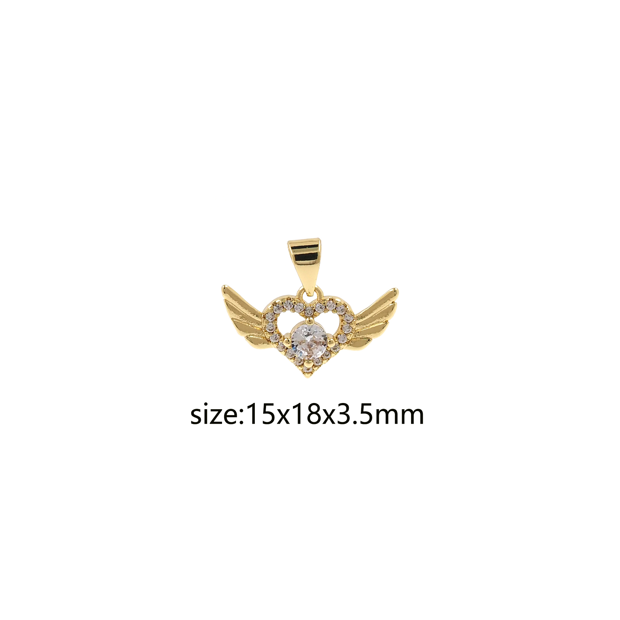18K Gold Filled Heart Wing Pendant,CZ Micro Pave Heart Charm Earrings Necklace for DIY Jewelry Making Supply