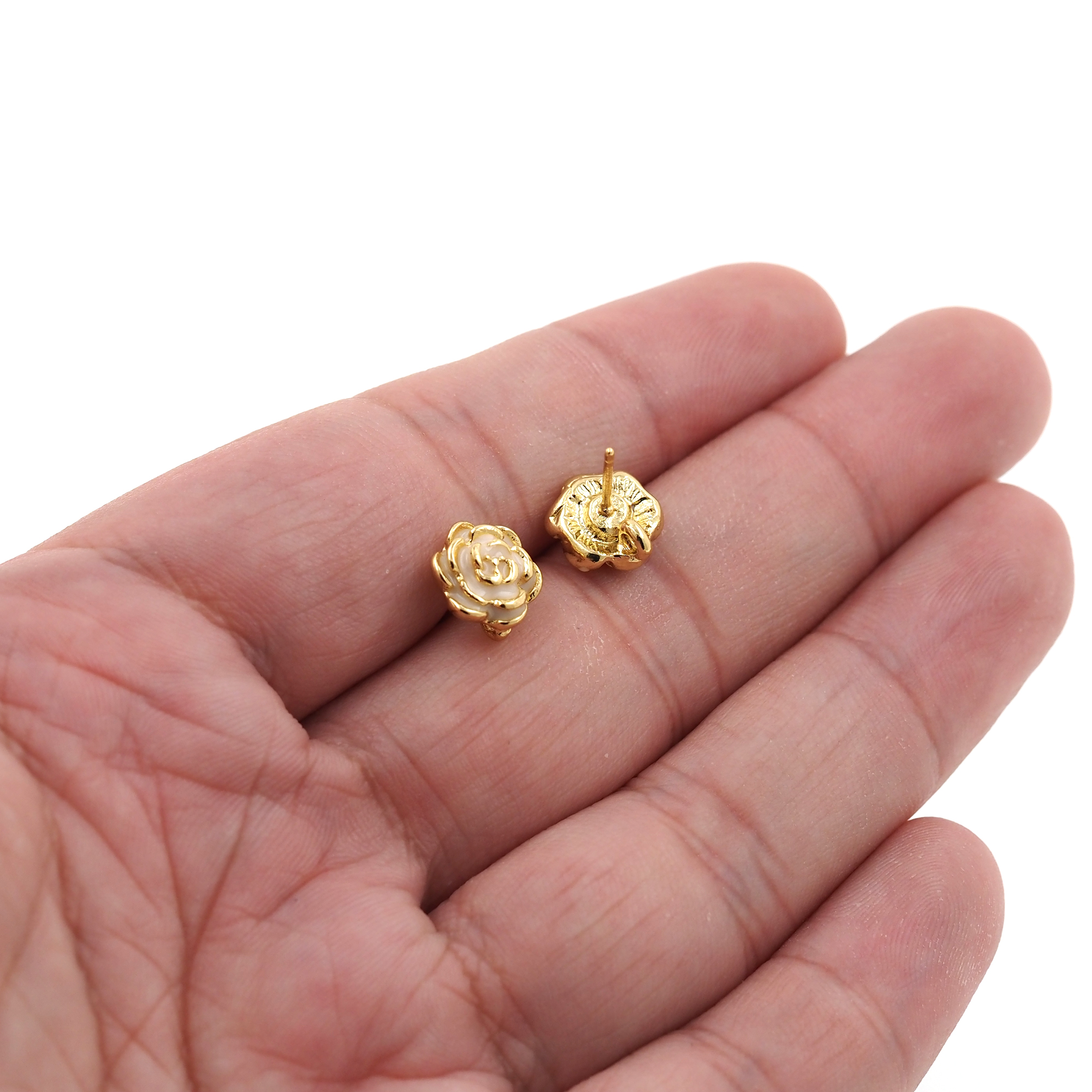 18K Gold Filled Rose Stud Earrings,Enamel Rose Earrings,Dainty Earrings,Minimalist Earring,Gift for Wife