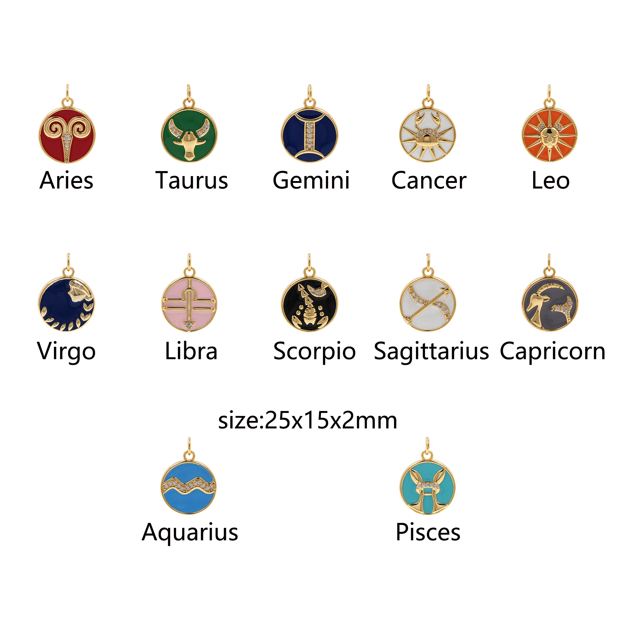 18K Gold Filled Zodiac Pendant,Enamel Constellation Charm Earrings Necklace for DIY Jewelry Making Supply