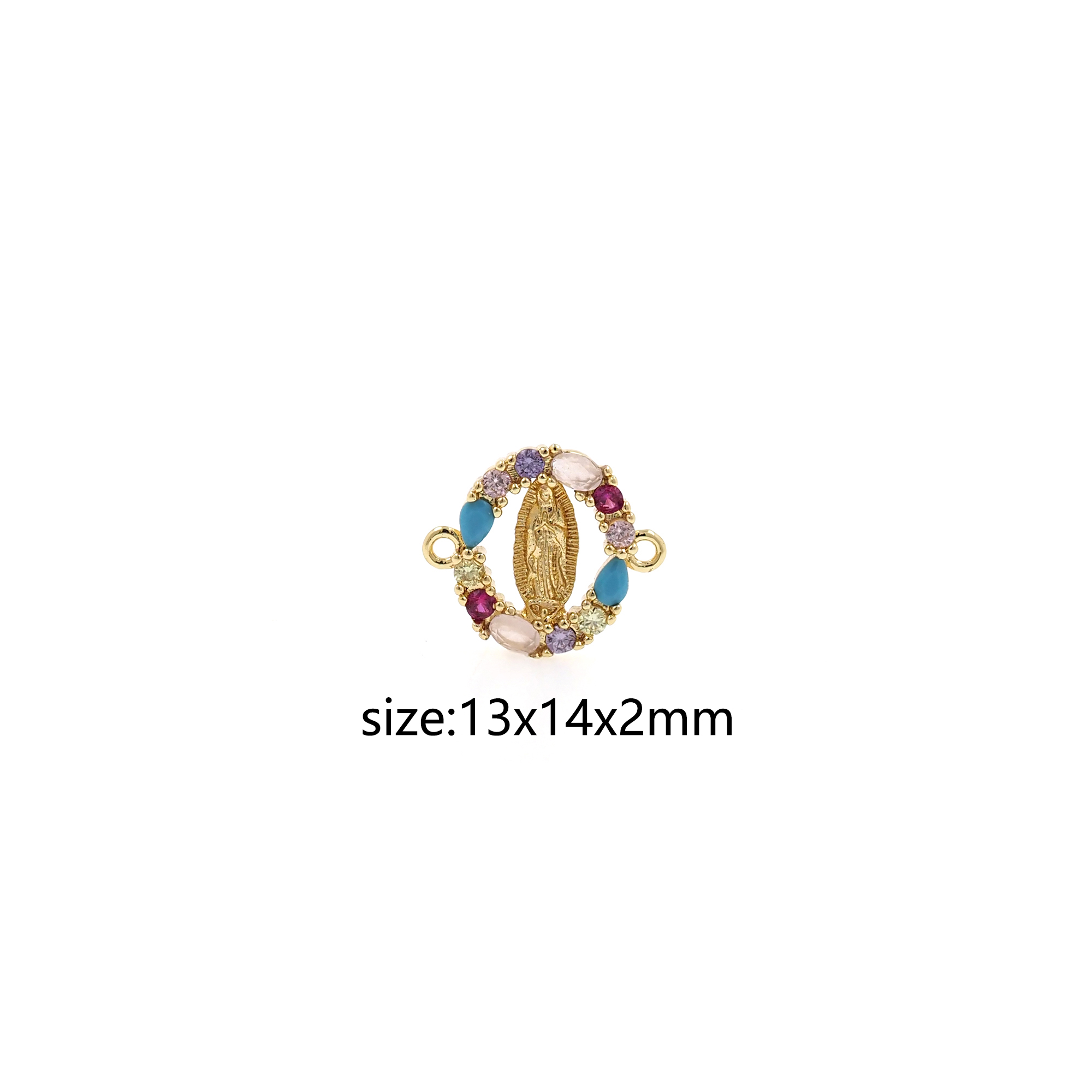 18K Gold Filled Virgin Mary Connector,CZ Micro Pave Maria Charm Necklace Bracelet for DIY Jewelry Making Supply