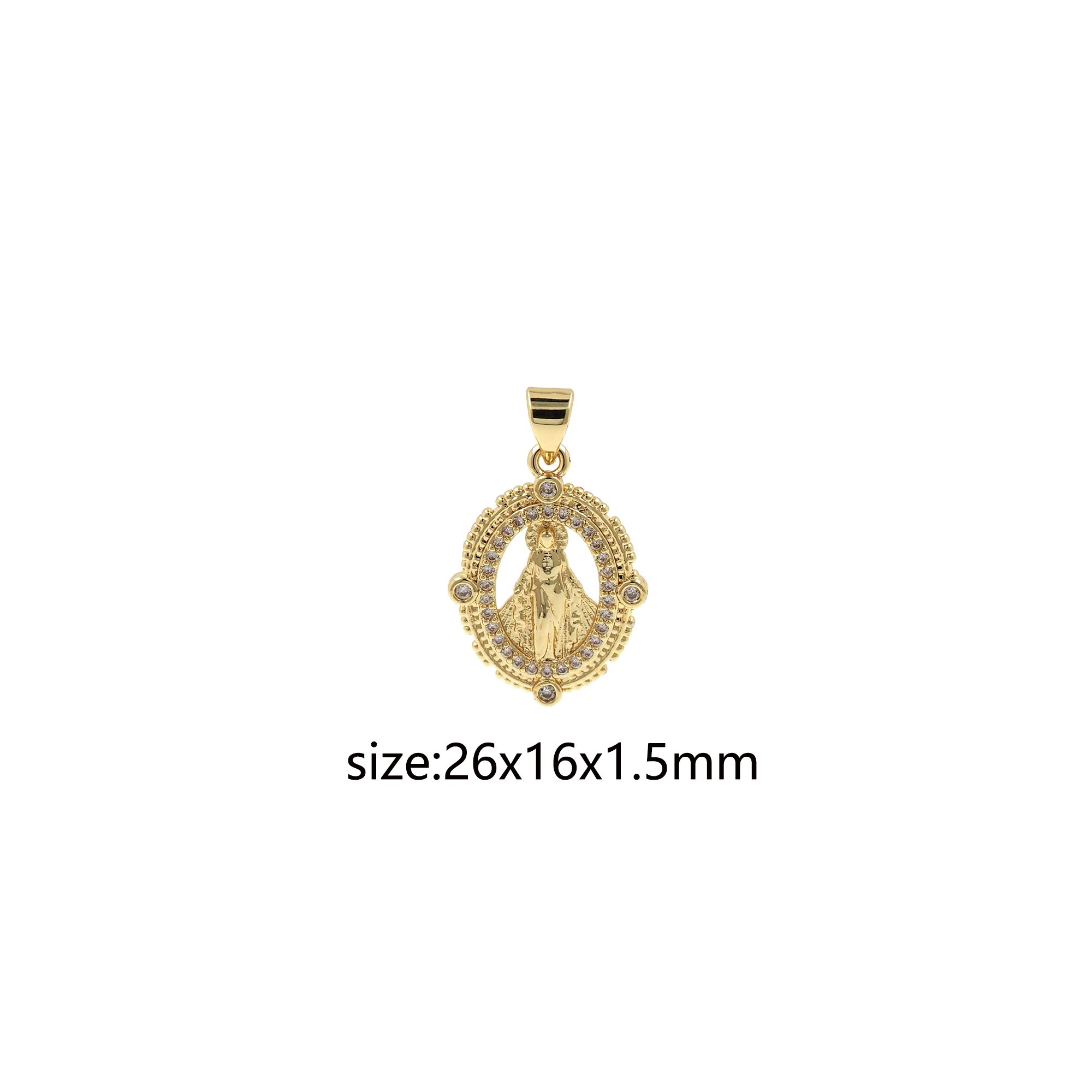 18K Gold Filled Maria Pendant,CZ Micro Pave Religious Chamr Earrings Necklace for DIY Jewelry Making Supply