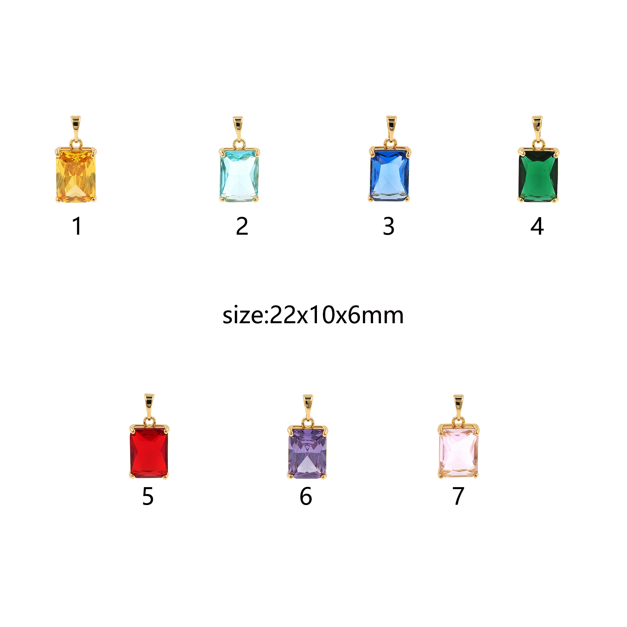 18K Gold Filled Rectangle Pendant,Crystal Rectangle Charm Earrings Necklace for DIY Jewelry Making Supply