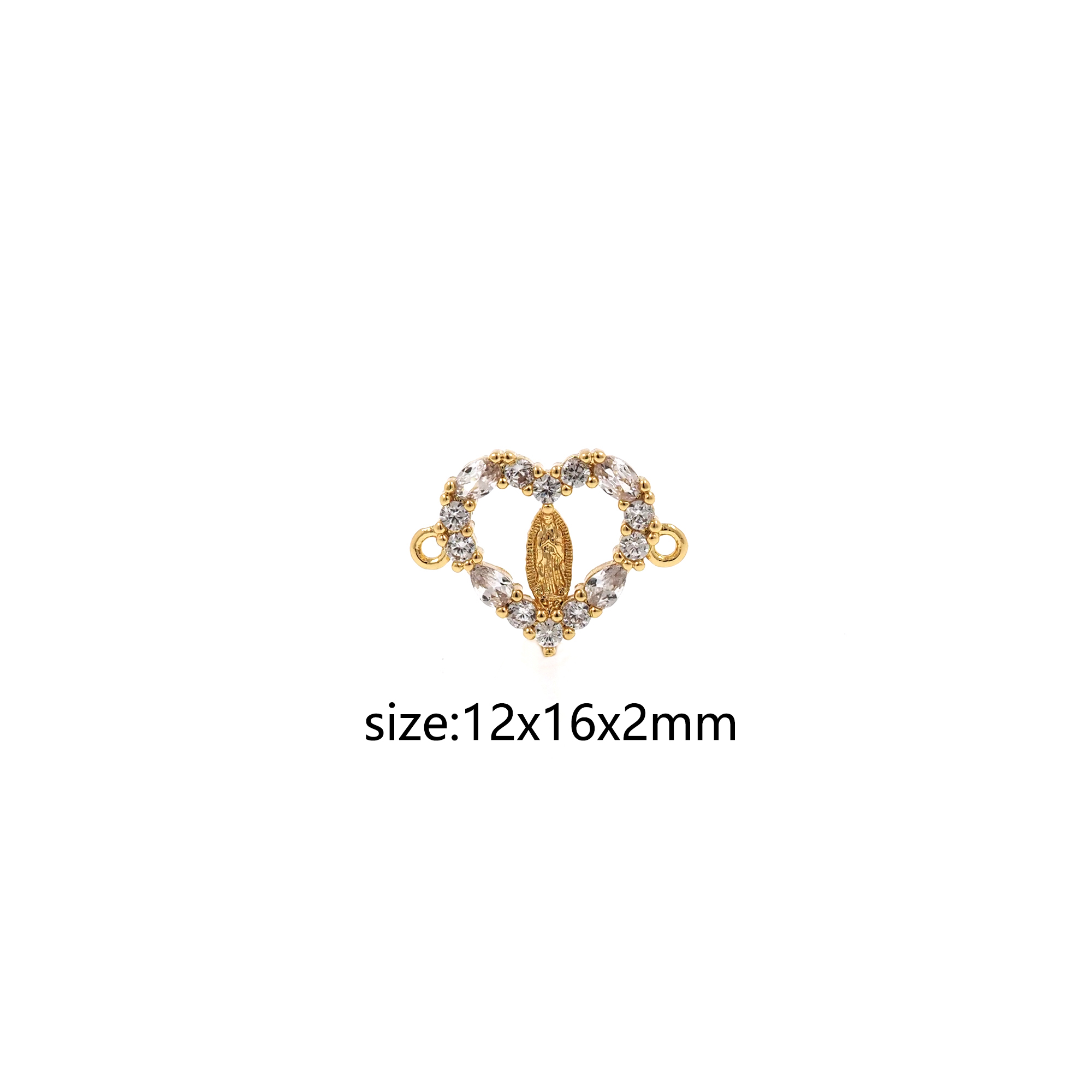 18K Gold Filled Virgin Mary Connector,CZ Micro Pave Maria Charm Necklace Bracelet for DIY Jewelry Making Supply