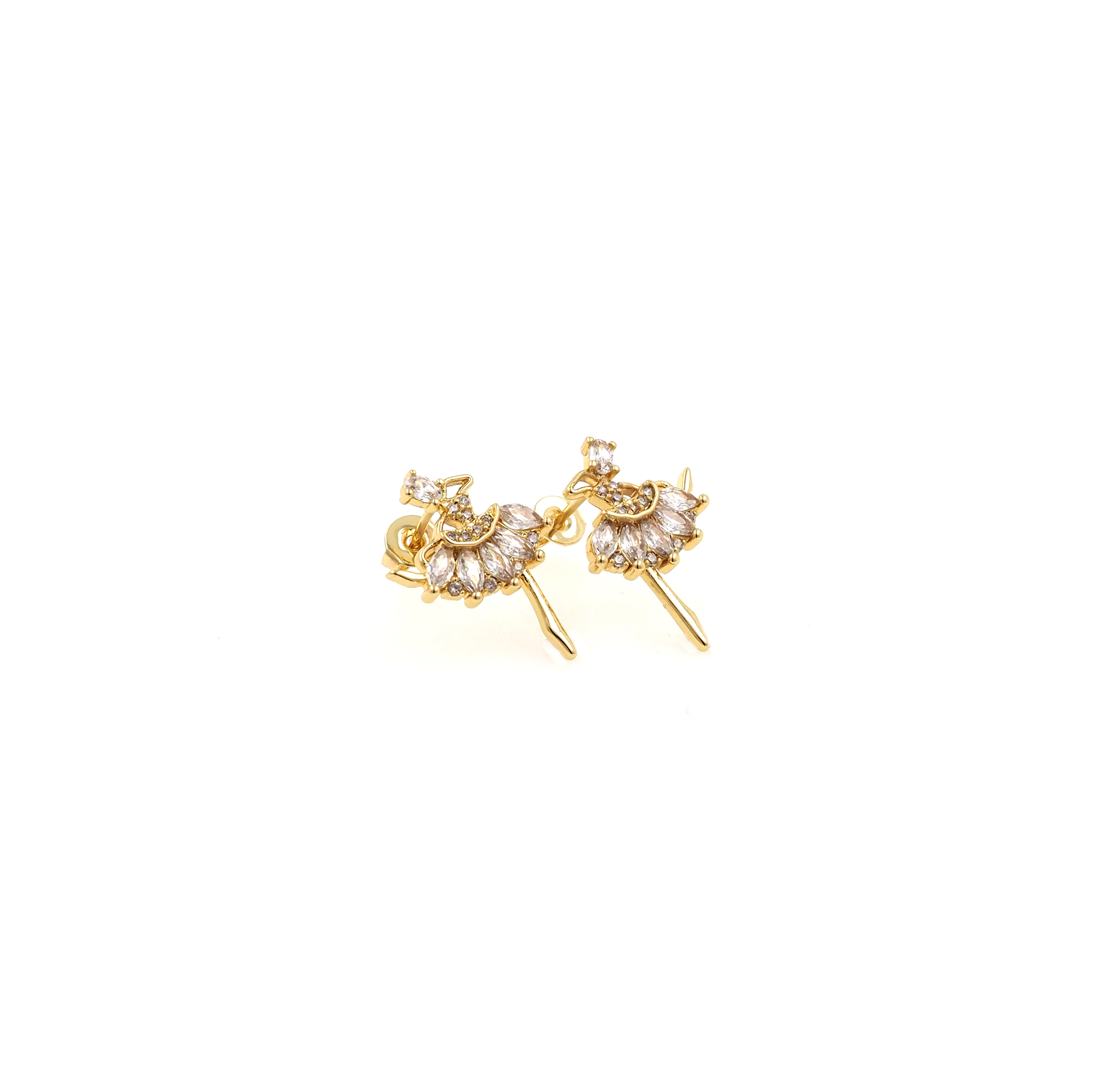 18K Gold Filled Dancer Stud,CZ Micro Pave Ballet Earrings,Dainty Earrings,Minimalist Earring,Gift for Wife
