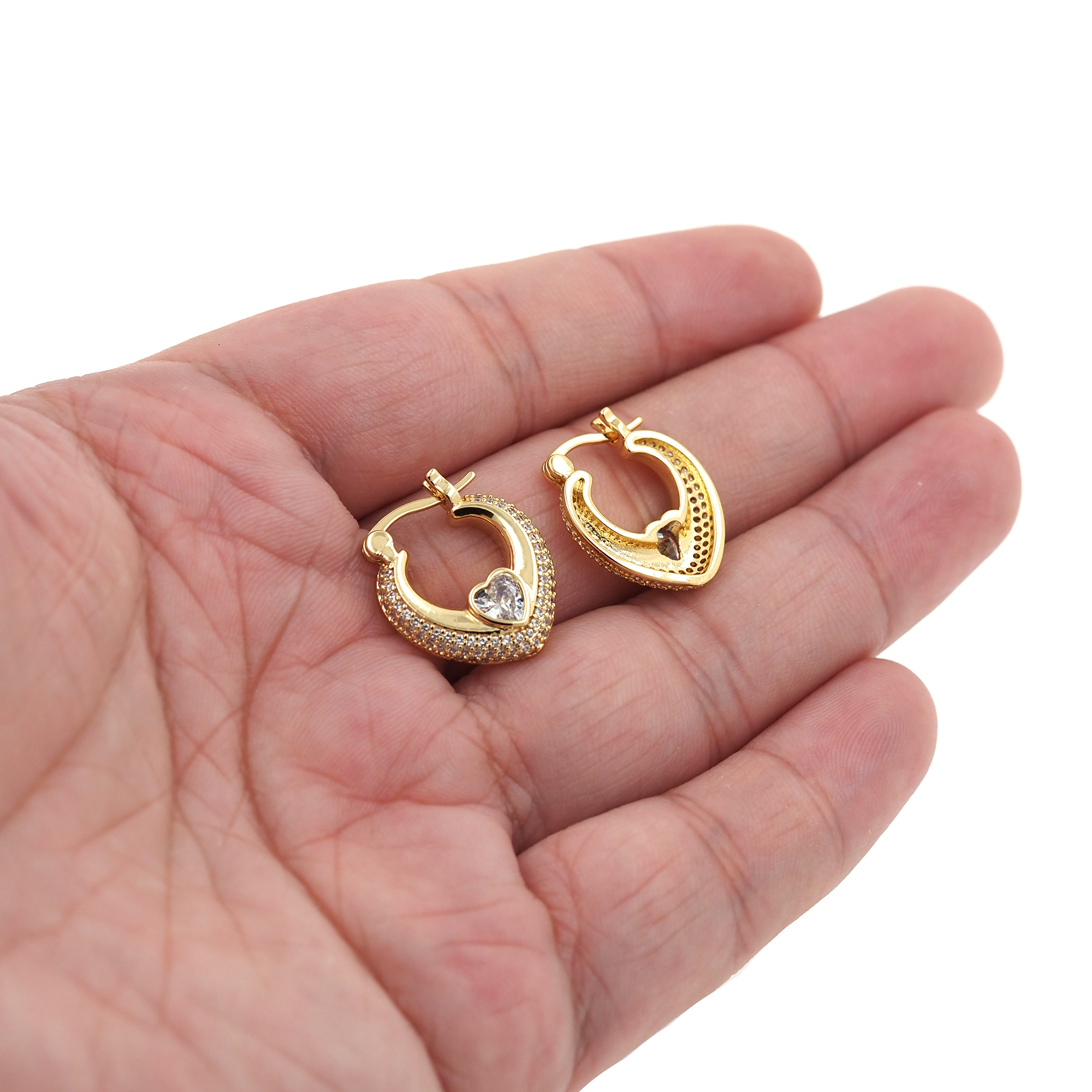18K Gold Filled Heart Hoop Earrings,Dainty Zirconia Earrings,Gold Heart Hoops,Dainty CZ Hoops Huggie