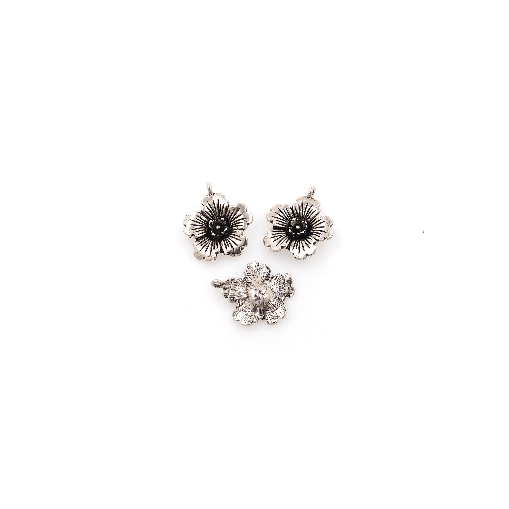 Antique Silver Flower Pendant,Plant Charm,Floral Earrings Necklace for DIY Jewelry Making Supply