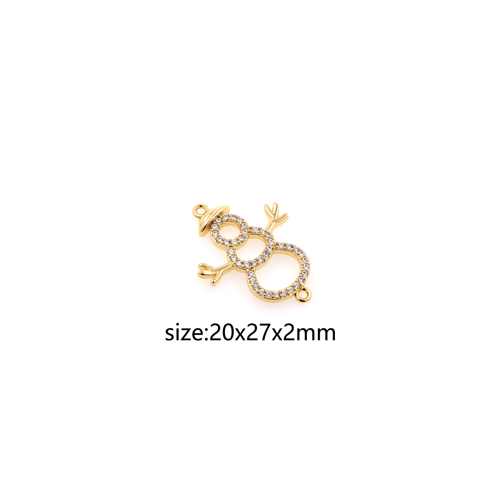 18K Gold Filled Snowman Connector,Christmas Charm,CZ Micro Pave Snowman Necklace Bracelet for DIY Jewelry Making Supply