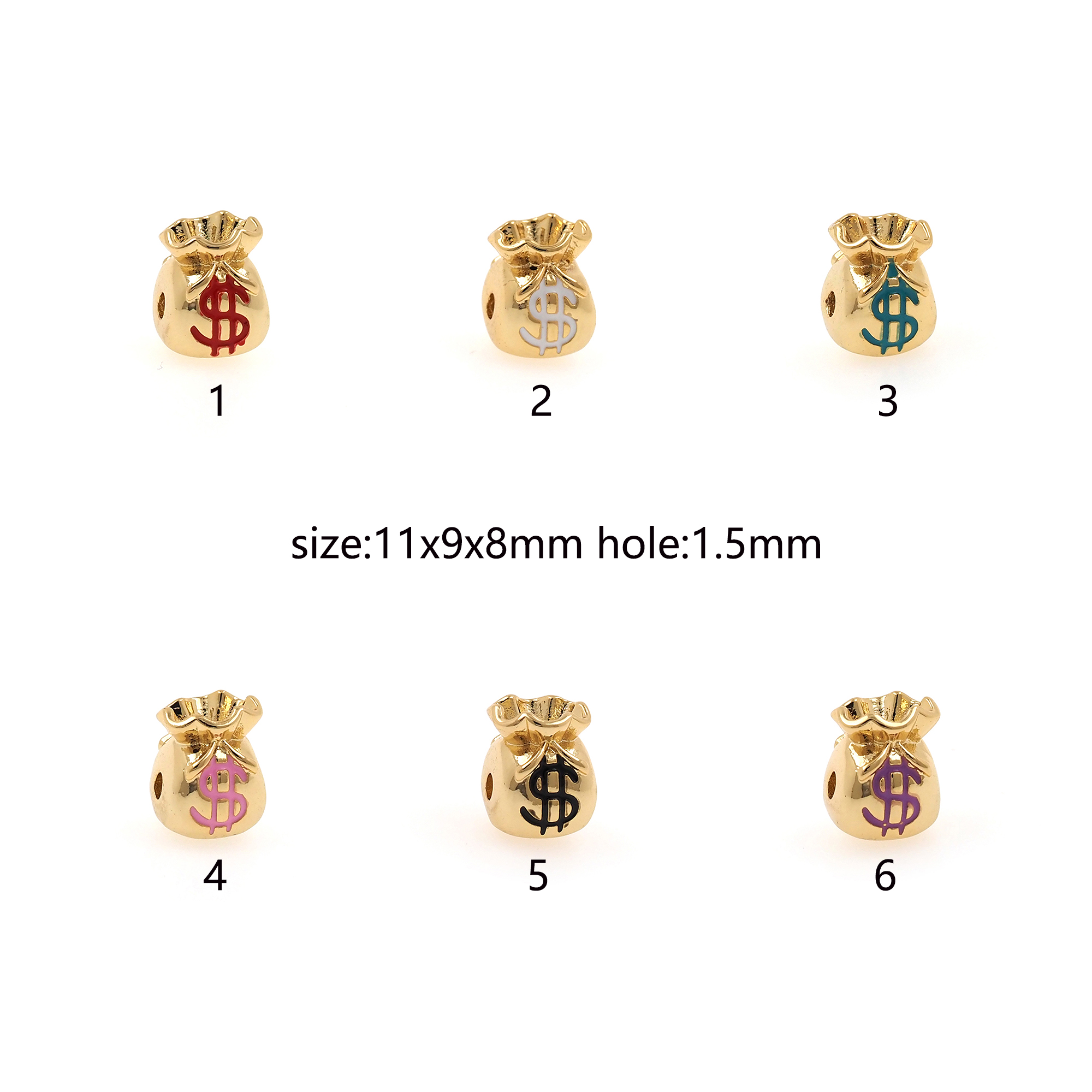 18K Gold Filled Money Bag Spacer Beads,Enamel Money Bag Bead for Bracelet Jewelry Necklace Making Supply