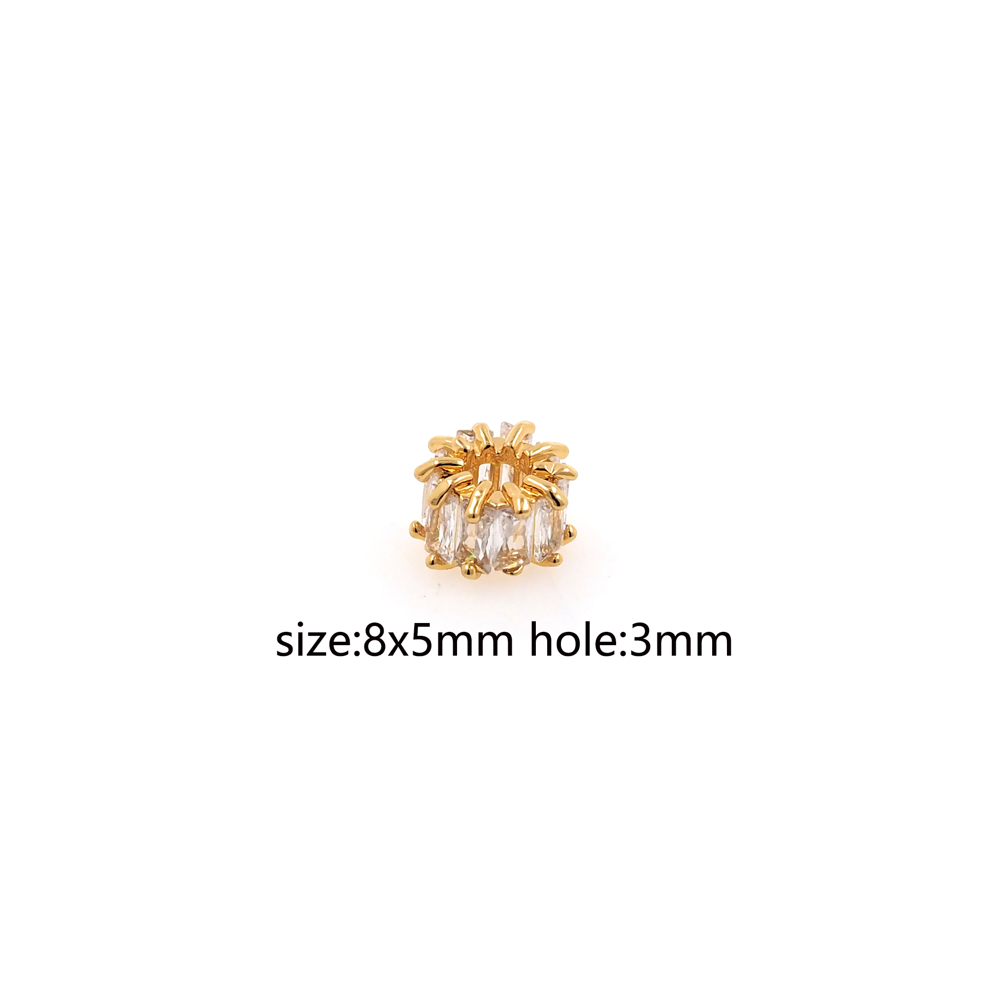 18K Gold Filled Round Spacer Beads,CZ Micro Pave Round Flat Bead for Bracelet Jewelry Necklace Making Supply