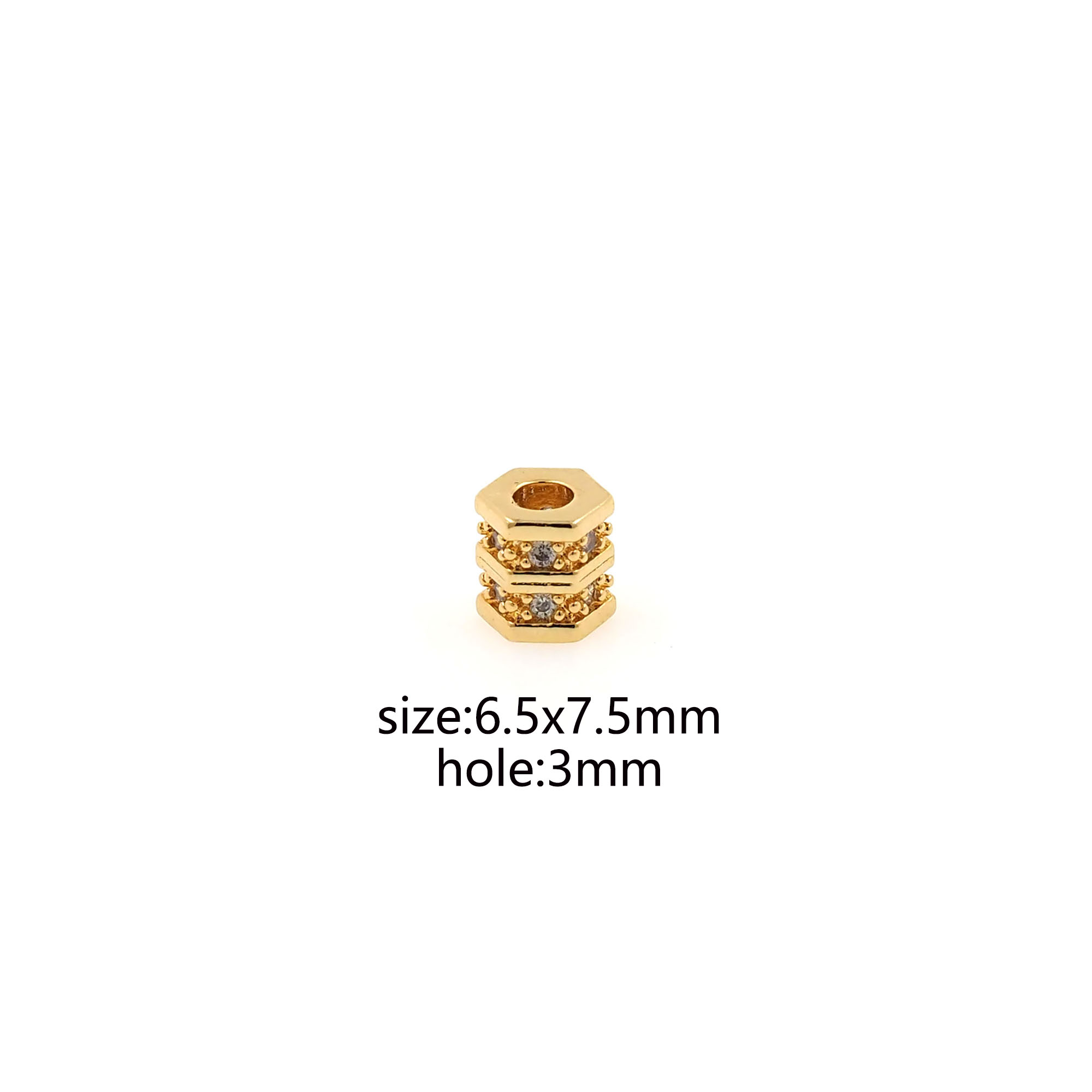 18K Gold Filled Hexagon Spacer Beads,CZ Micro Pave Hexagon Bead for Bracelet Jewelry Necklace Making Supply