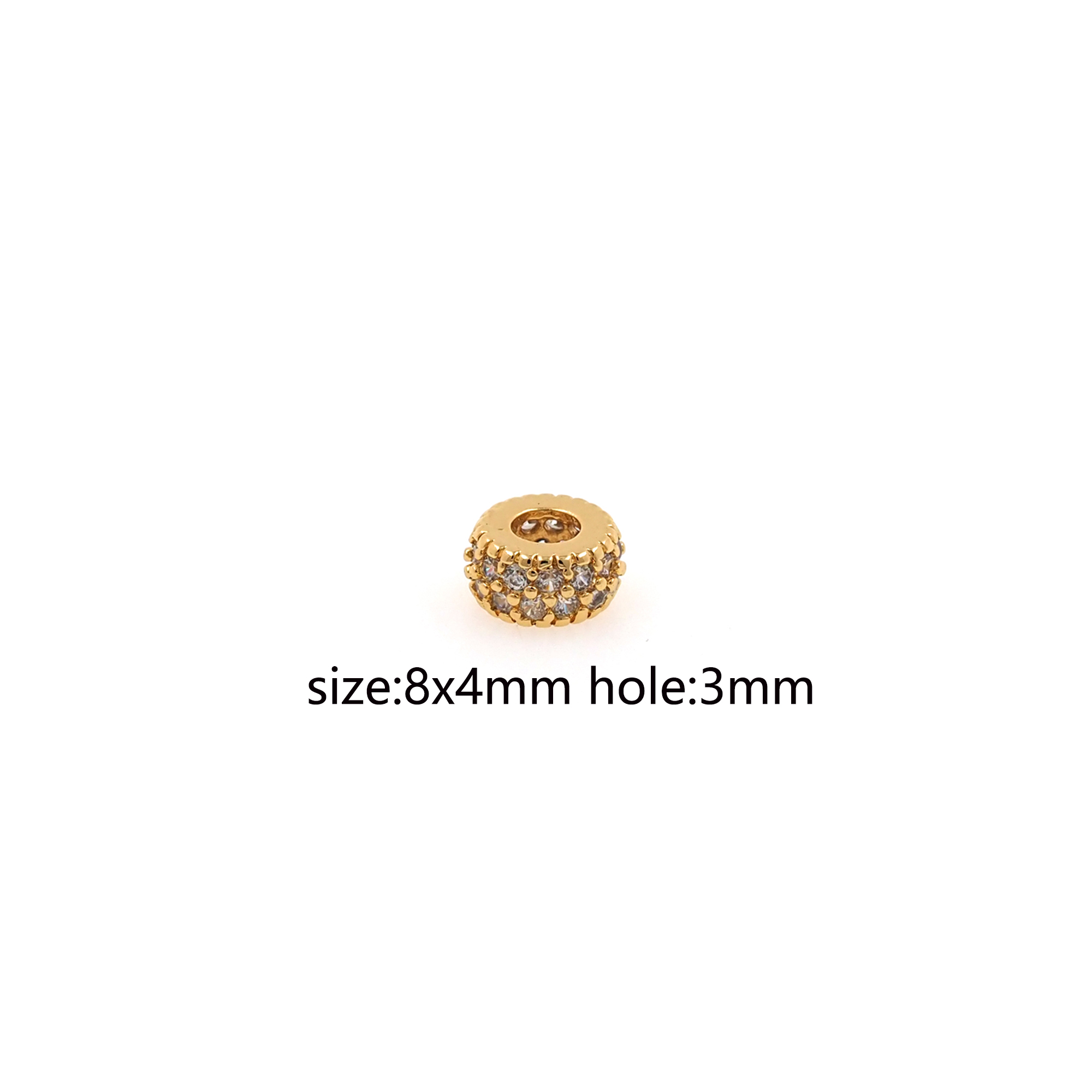 18K Gold Filled Round Spacer Beads,CZ Micro Pave Round Flat Bead for Bracelet Jewelry Necklace Making Supply