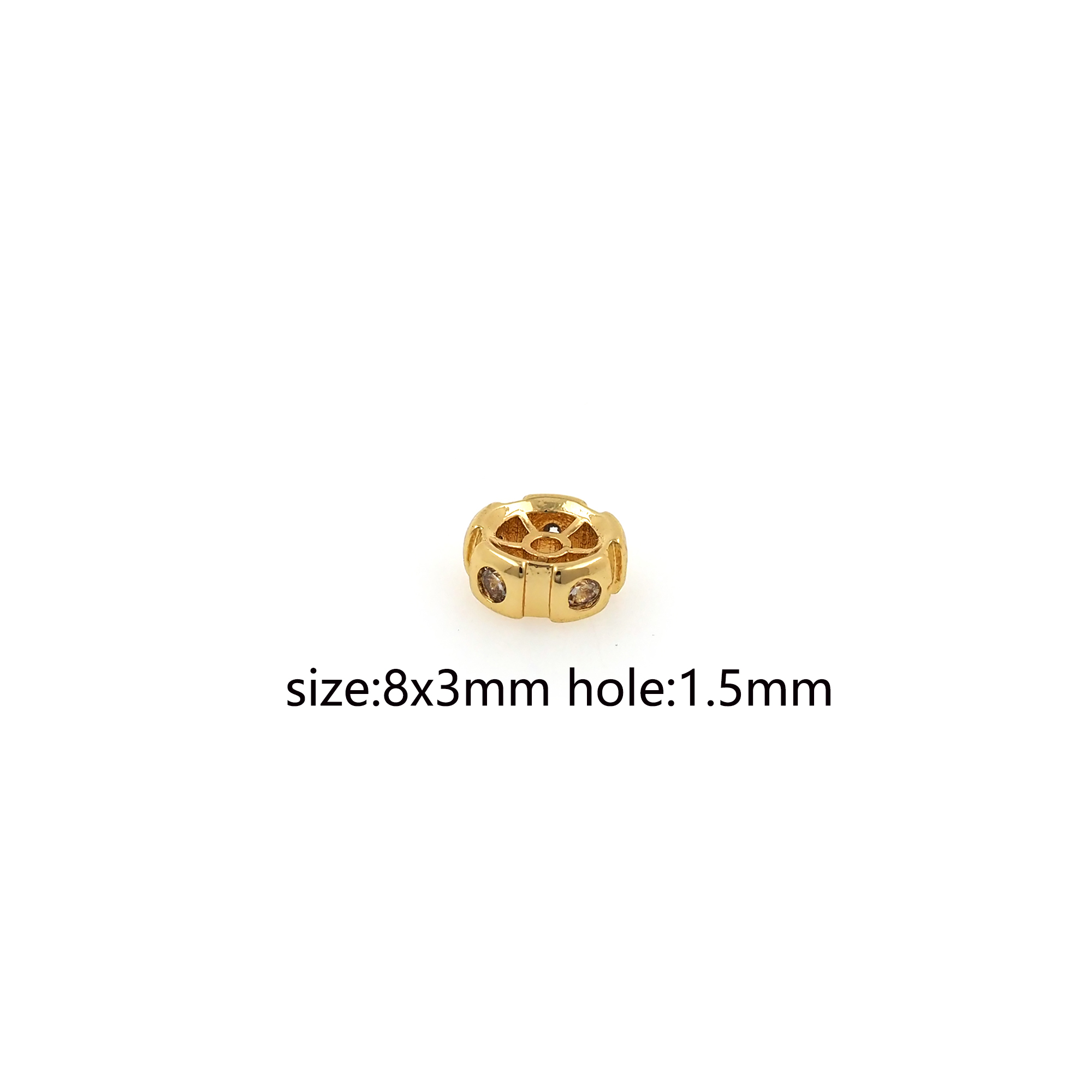 18K Gold Filled Wheel Spacer Beads,CZ Micro Pave Wheel Bead for Bracelet Jewelry Necklace Making Supply