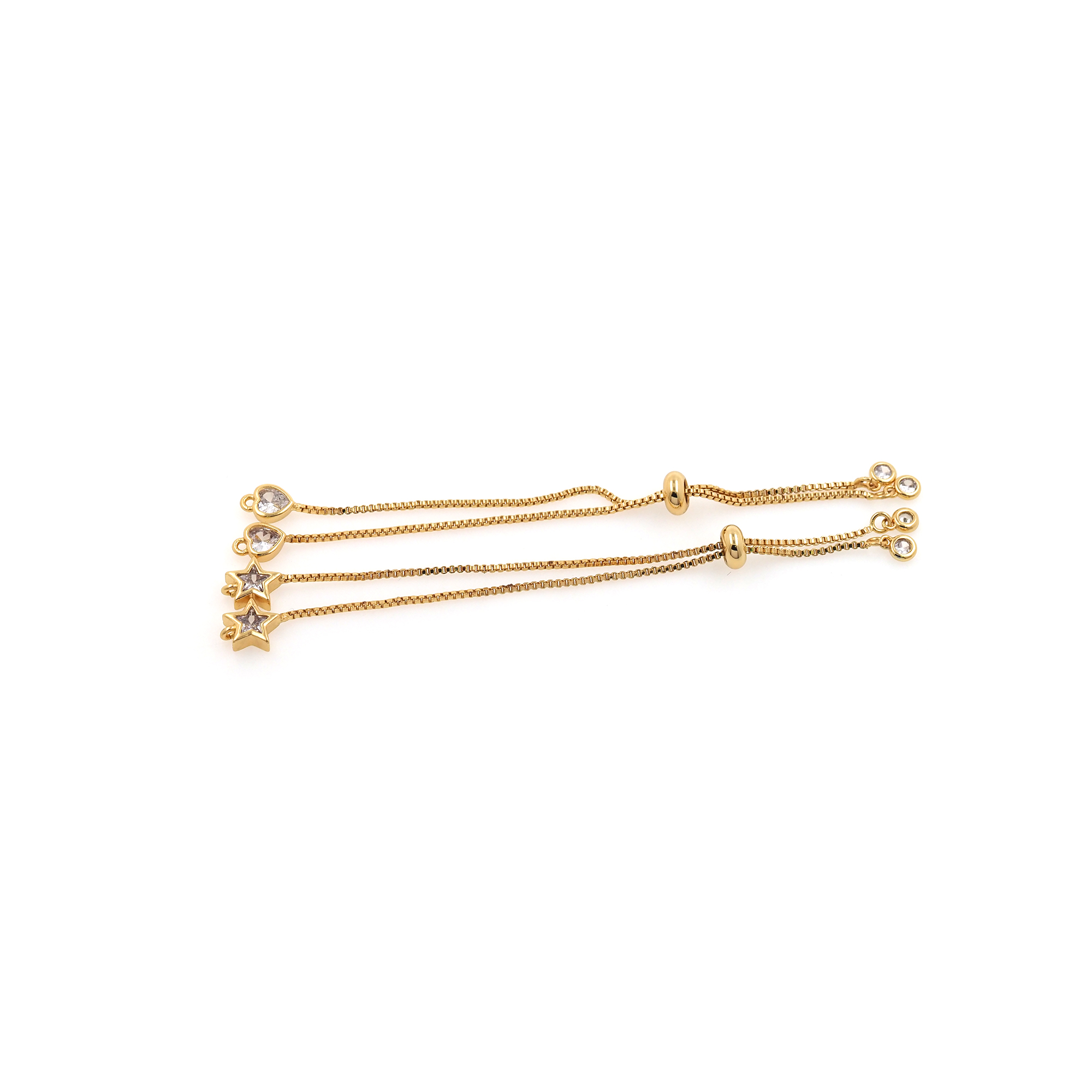 18K Gold Filled Sliding Adjustable Bracelet Making Chain,Half-finished Bracelet with Rubber Stopper Beads,DIY Jewelry Supply