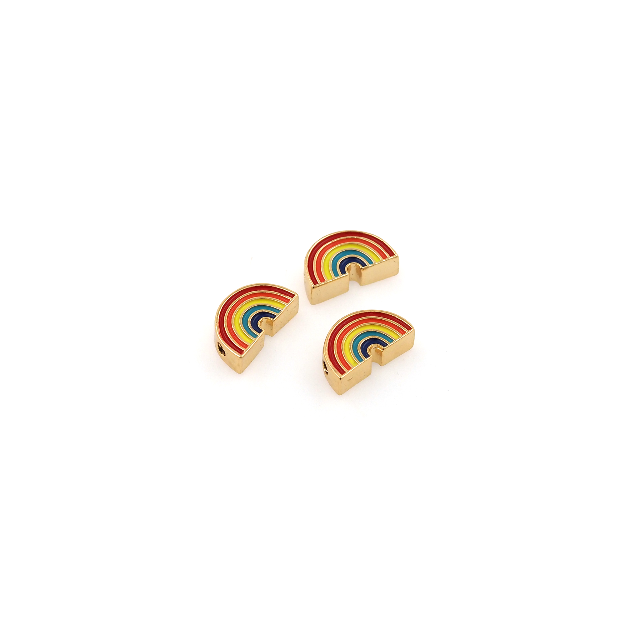 18K Gold Filled Rainbow Spacer Beads,Enamel Rainbow Bead for Bracelet Jewelry Necklace Making Supply