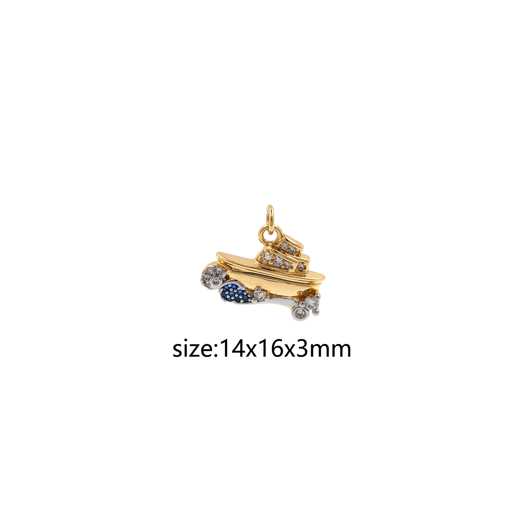 18K Gold Filled Boat Pendant,Nautical Charm,CZ Micro Pave Boat Earrings Necklace for DIY Jewelry Making Supply