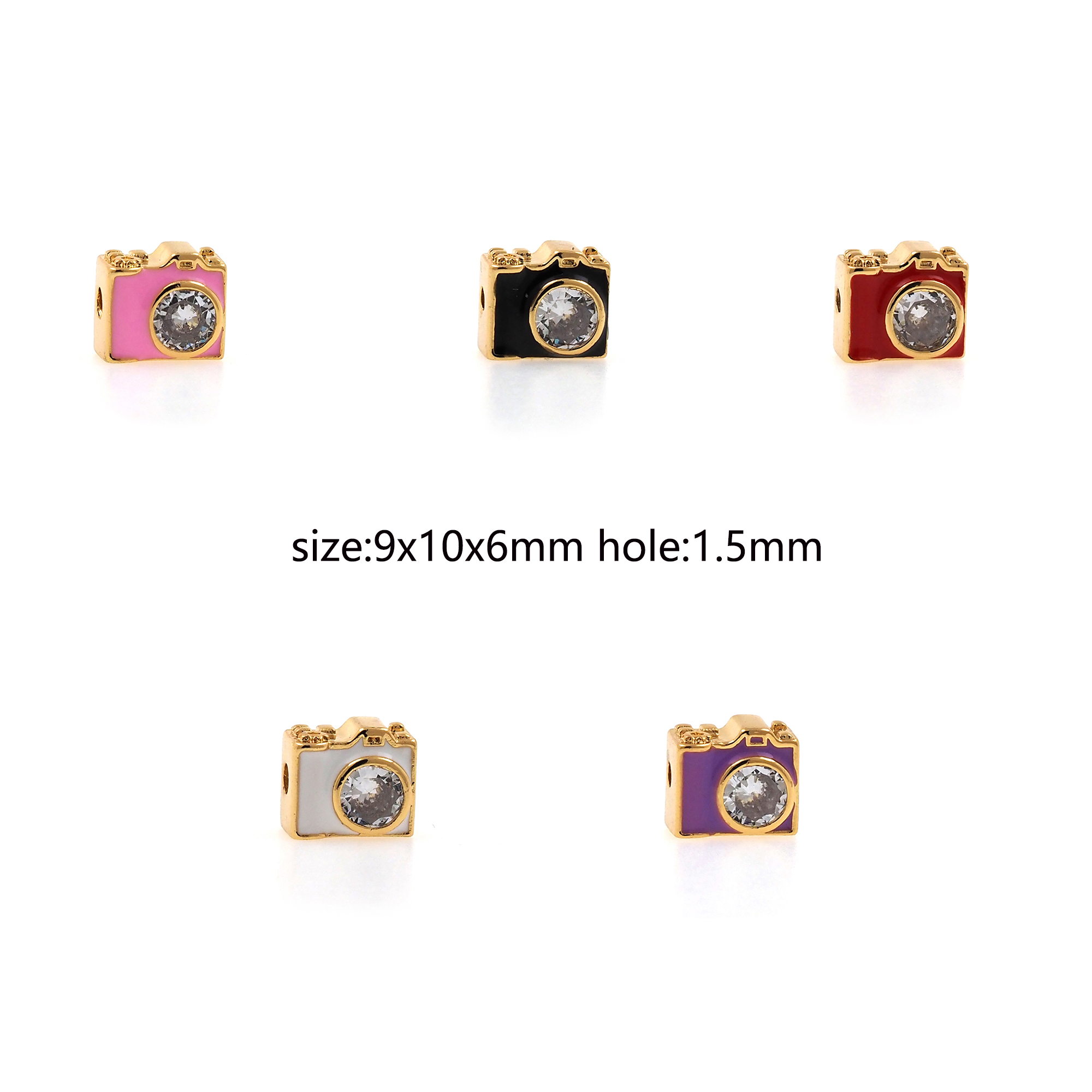 18K Gold Filled Camera Spacer Beads,Enamel Camera Bead for Bracelet Jewelry Necklace Making Supply
