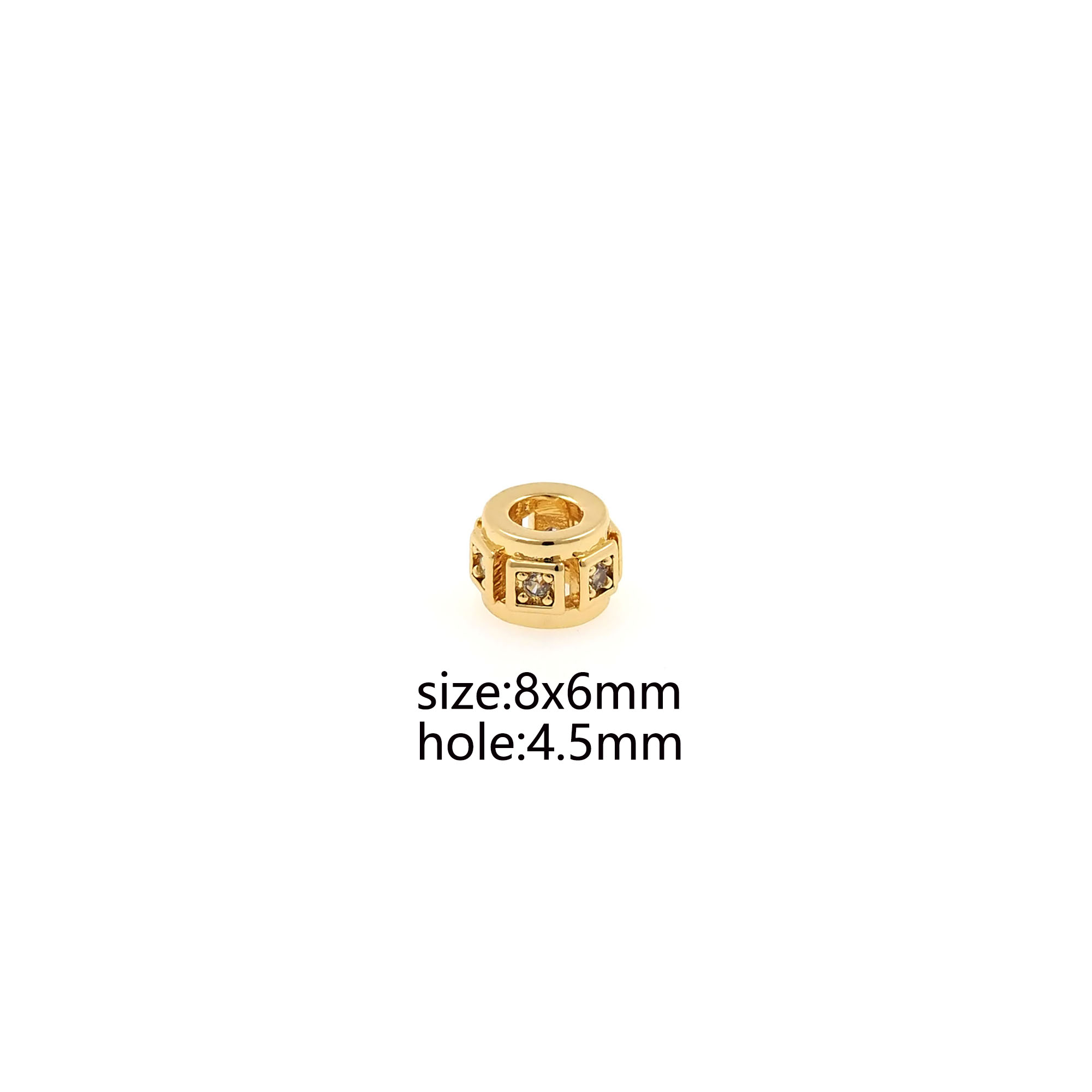 18K Gold Filled Cylinder Spacer Beads,Flat Bead,CZ Micro Pave Barrel Beads for Bracelet Jewelry Necklace Making Supply