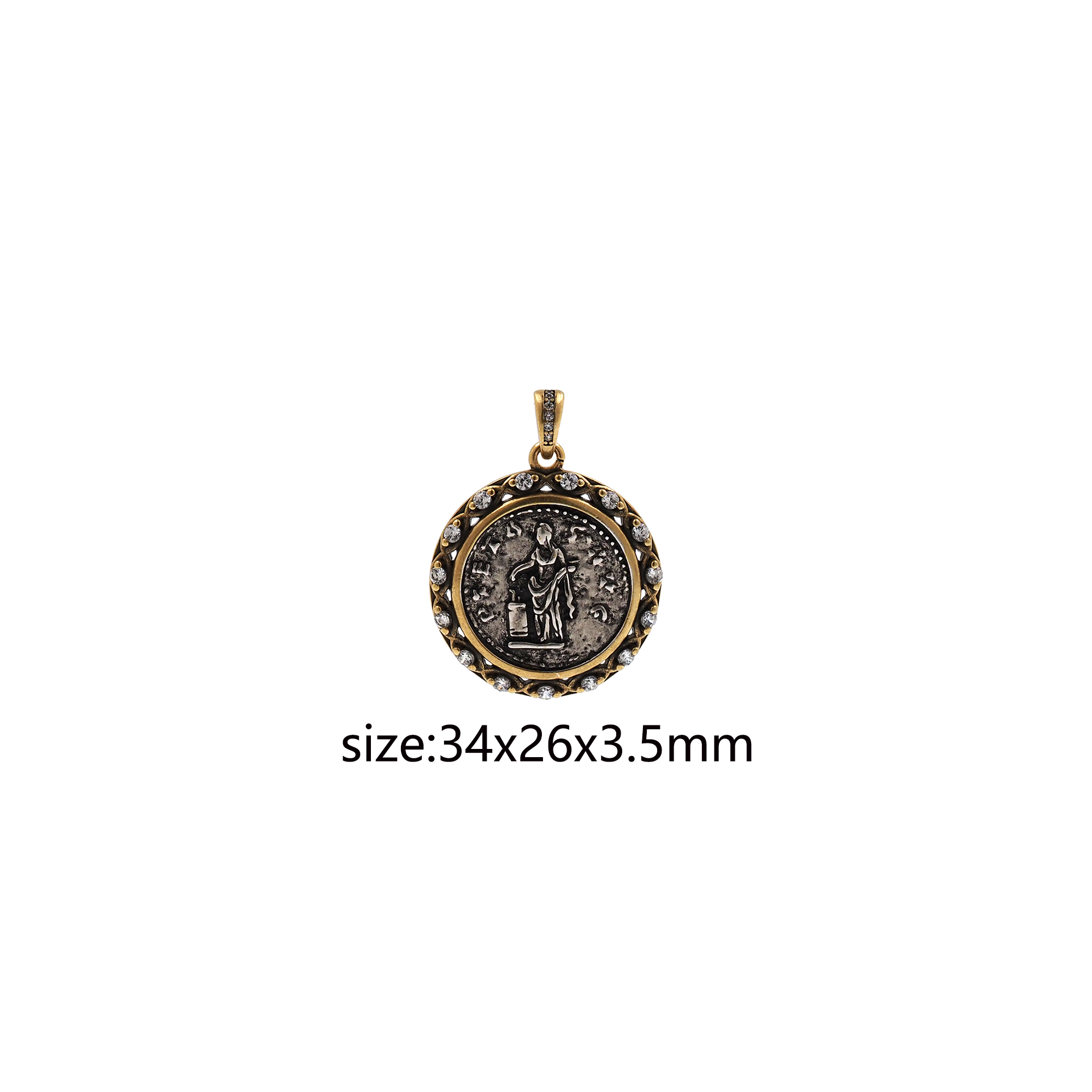 18K Gold Filled Vintage Figure Pendant,CZ Micro Pave Portrait Charm Earrings Necklace for DIY Jewelry Making Supply