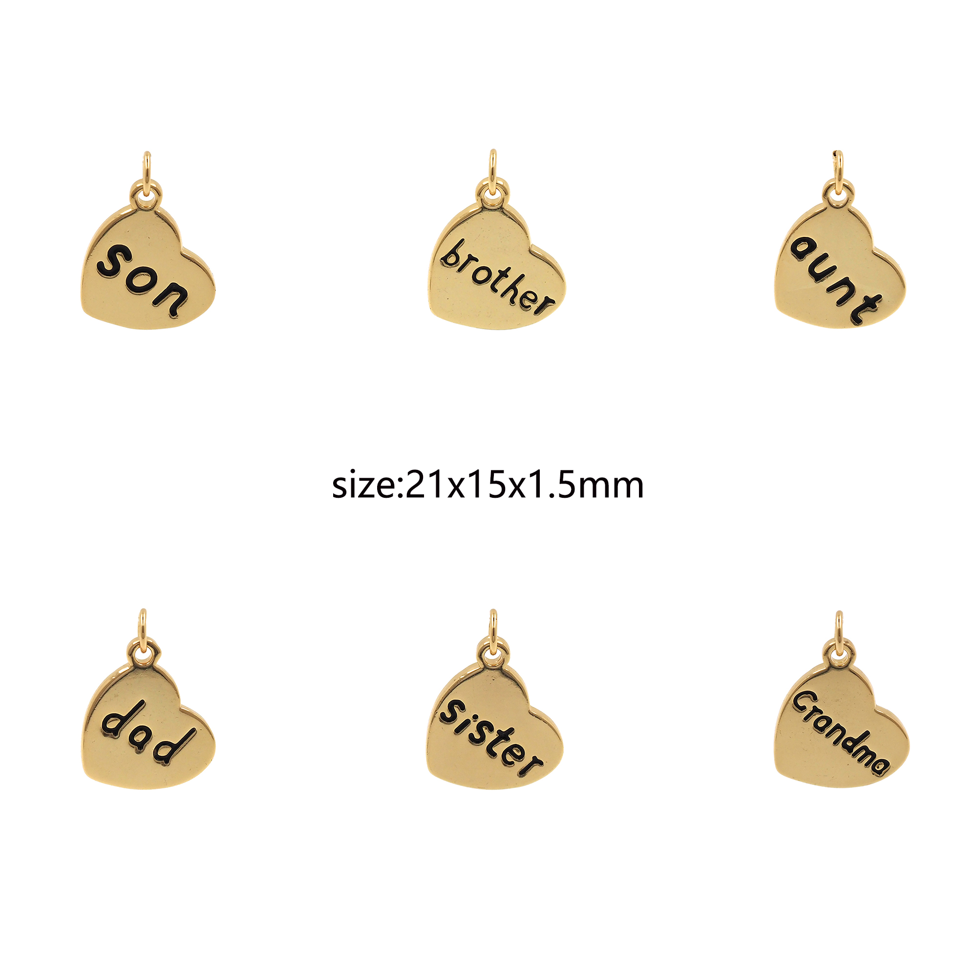 18K Gold Filled Heart Pendant,Heart Family Charm Earrings Necklace for DIY Jewelry Making Supply