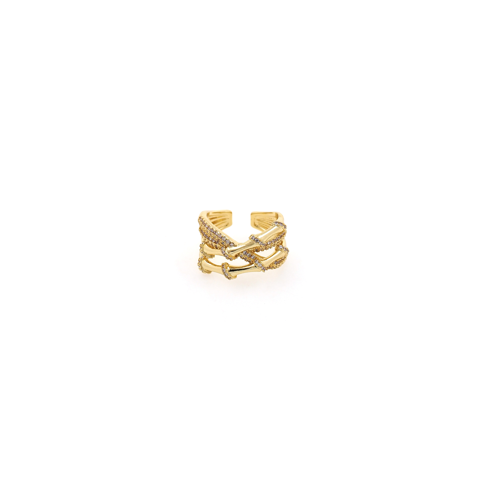 18K Gold Filled Bamboo Rings,CZ Rings,Adjustable Ring,Minimalist Ring,Open Ring,Gift for Her