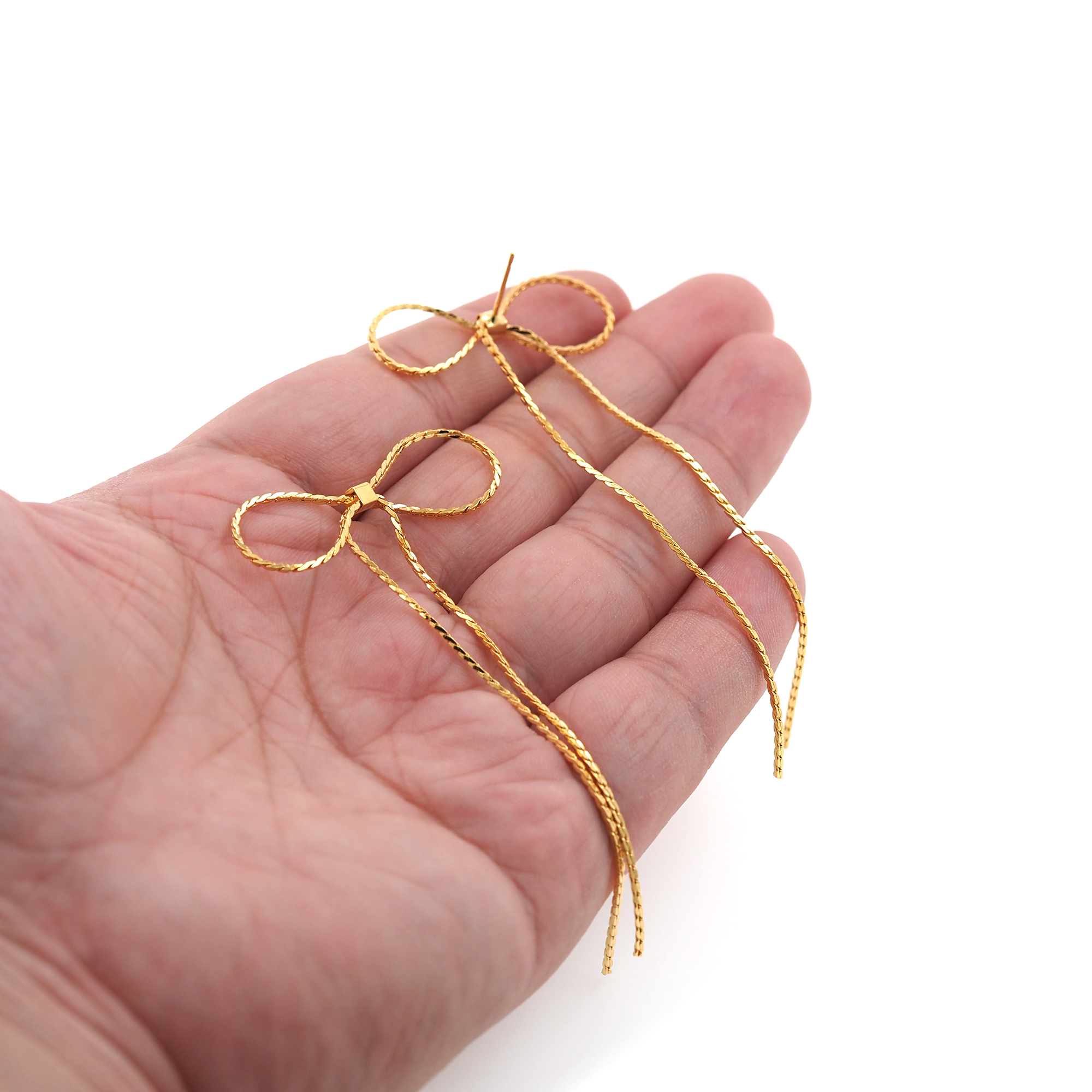 18K Gold Filled Bow Stud Earrings,Tassel Earrings,Dainty Earrings,Minimalist Earring,Gift for Wife