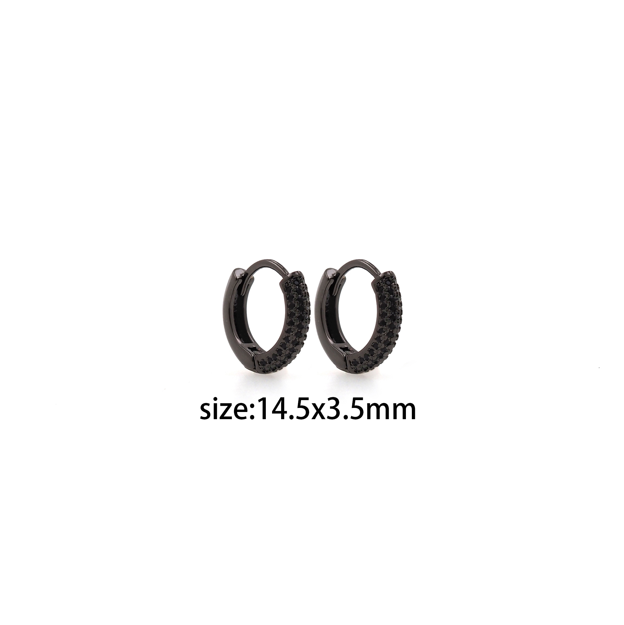 Black Round CZ Hoop Earrings,Dainty Zirconia Earrings,Gold Hoops,Dainty CZ Hoops Huggie