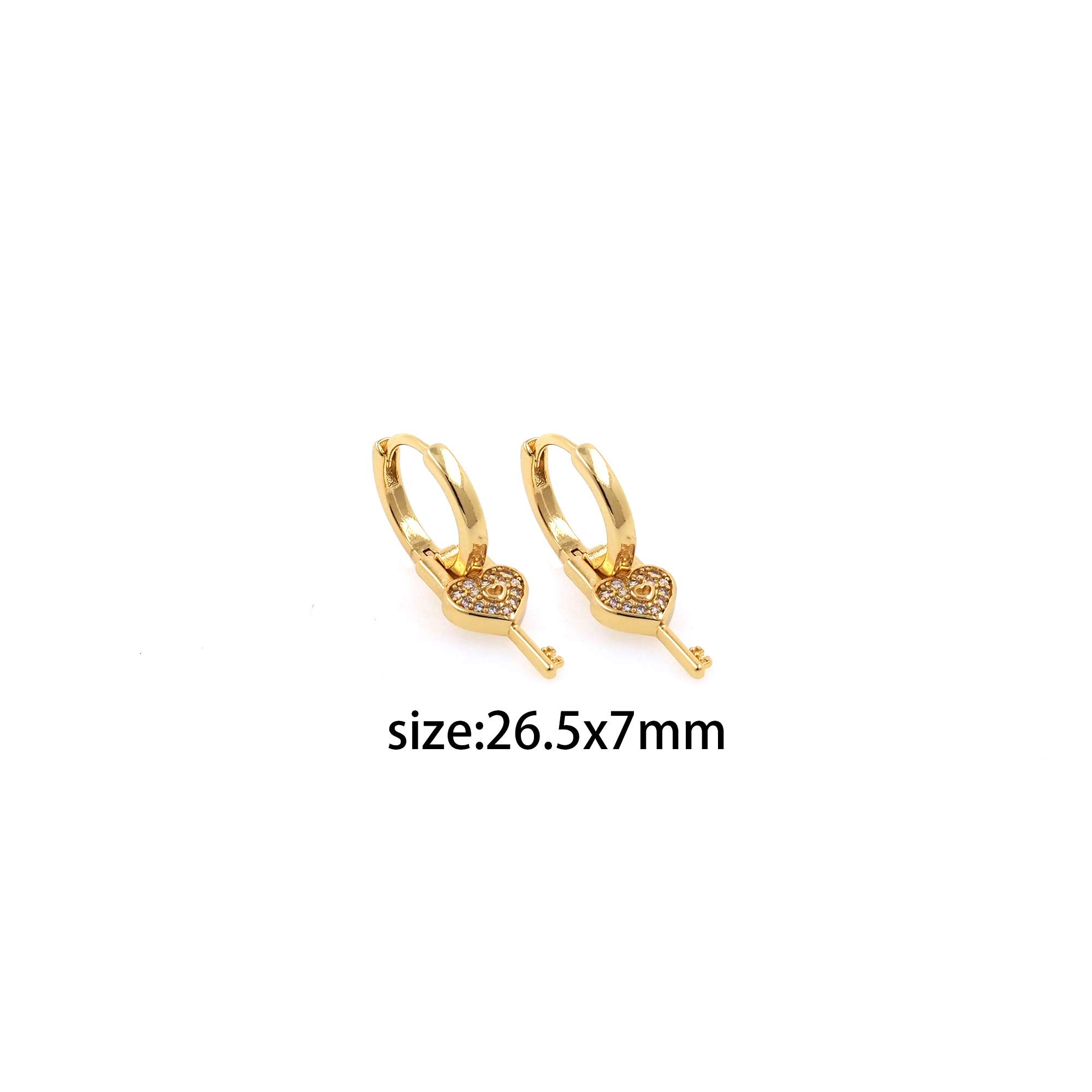 18K Gold Filled Key Hoop Earrings,Dainty Zirconia Earrings,Dangle Hoops,Dainty CZ Hoops Huggie