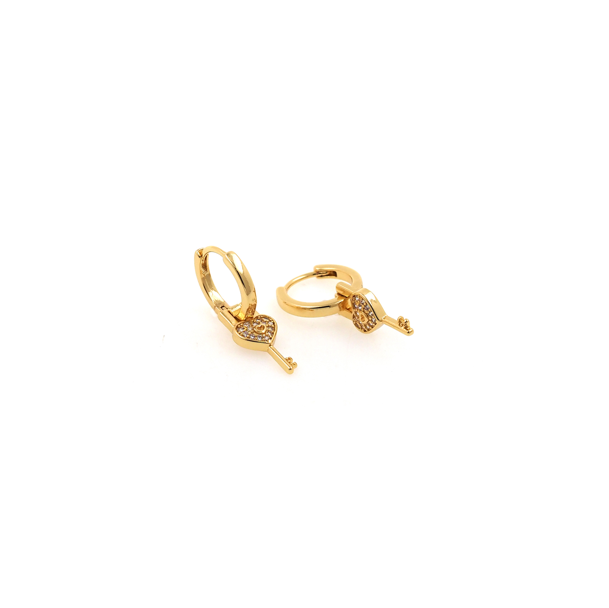 18K Gold Filled Key Hoop Earrings,Dainty Zirconia Earrings,Dangle Hoops,Dainty CZ Hoops Huggie