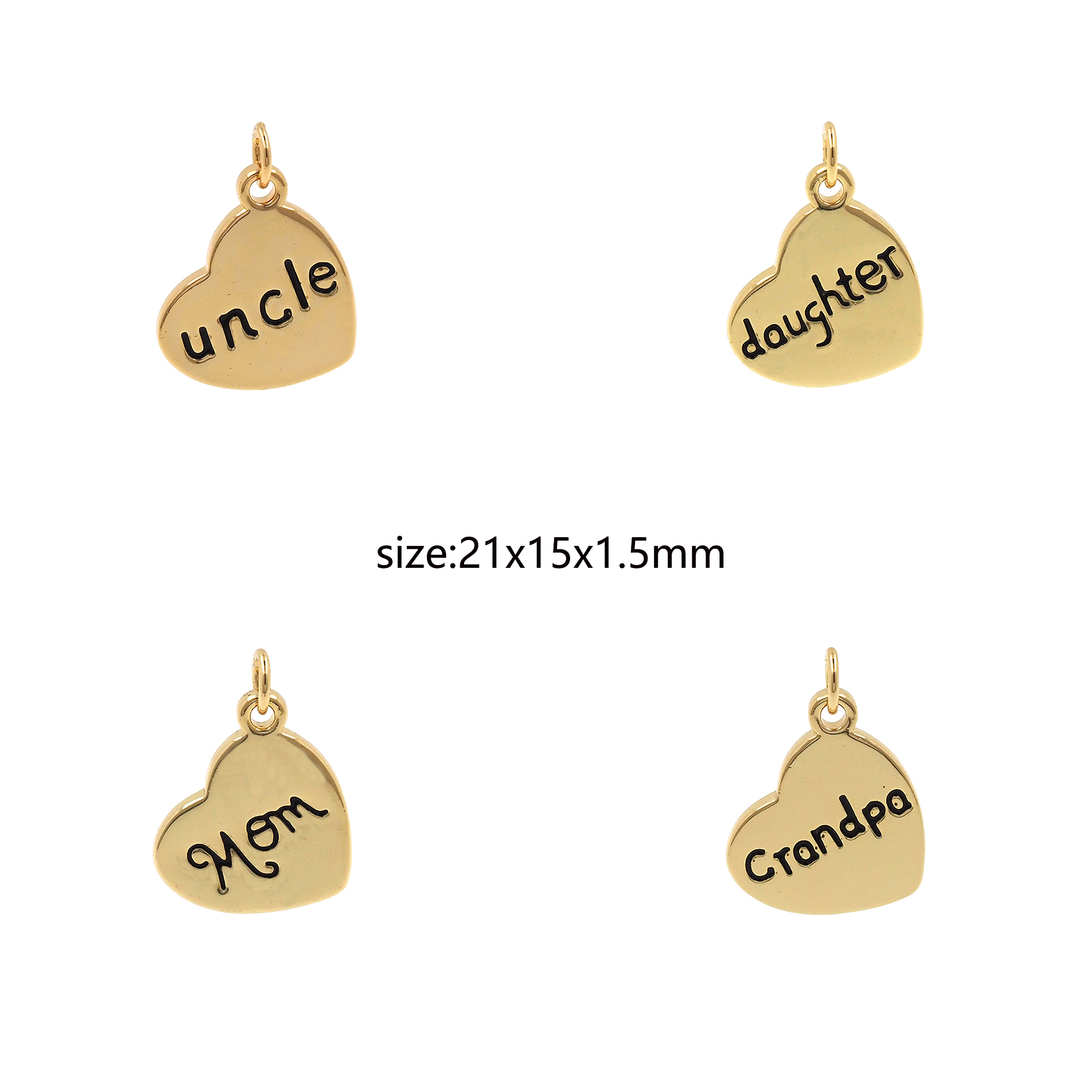 18K Gold Filled Heart Pendant,Heart Family Charm Earrings Necklace for DIY Jewelry Making Supply