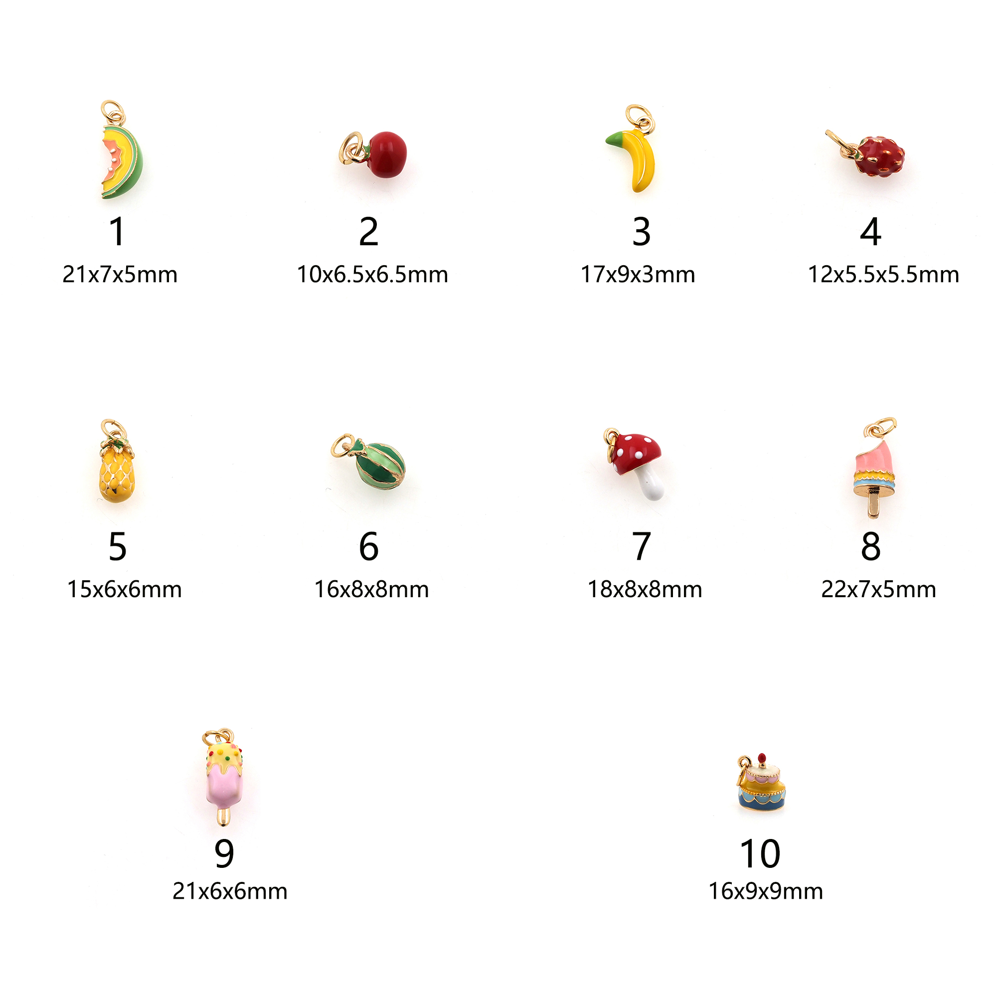 18K Gold Filled Fruit Pendant,Ice Cream Charm,Enamel Fruit Earrings Necklace for DIY Jewelry Making Supply