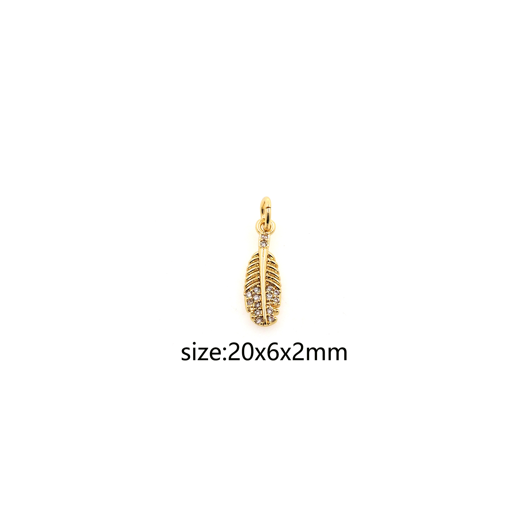 18K Gold Filled Feather Pendant,CZ Micro Pave Feather Charm Earrings Necklace for DIY Jewelry Making Supply
