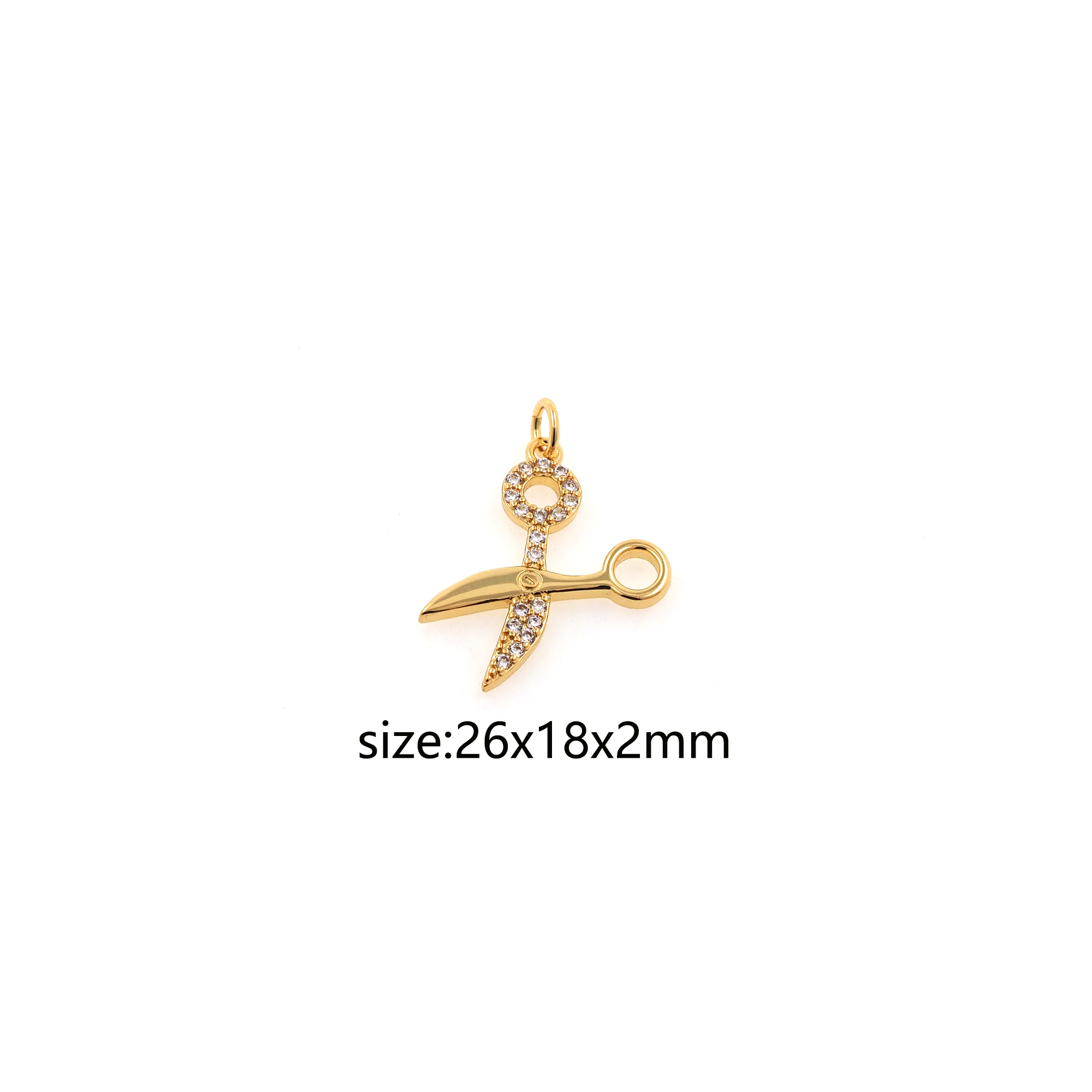 18K Gold Filled Scissors Pendant,CZ Micro Pave Scissors Charm Earrings Necklace for DIY Jewelry Making Supply