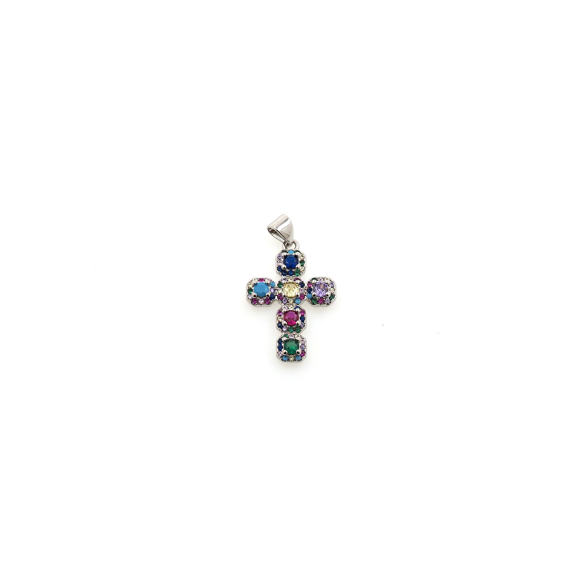 18K Gold Filled Cross Pendant,CZ Micro Pave Religious Charm Earrings Necklace for DIY Jewelry Making Supply