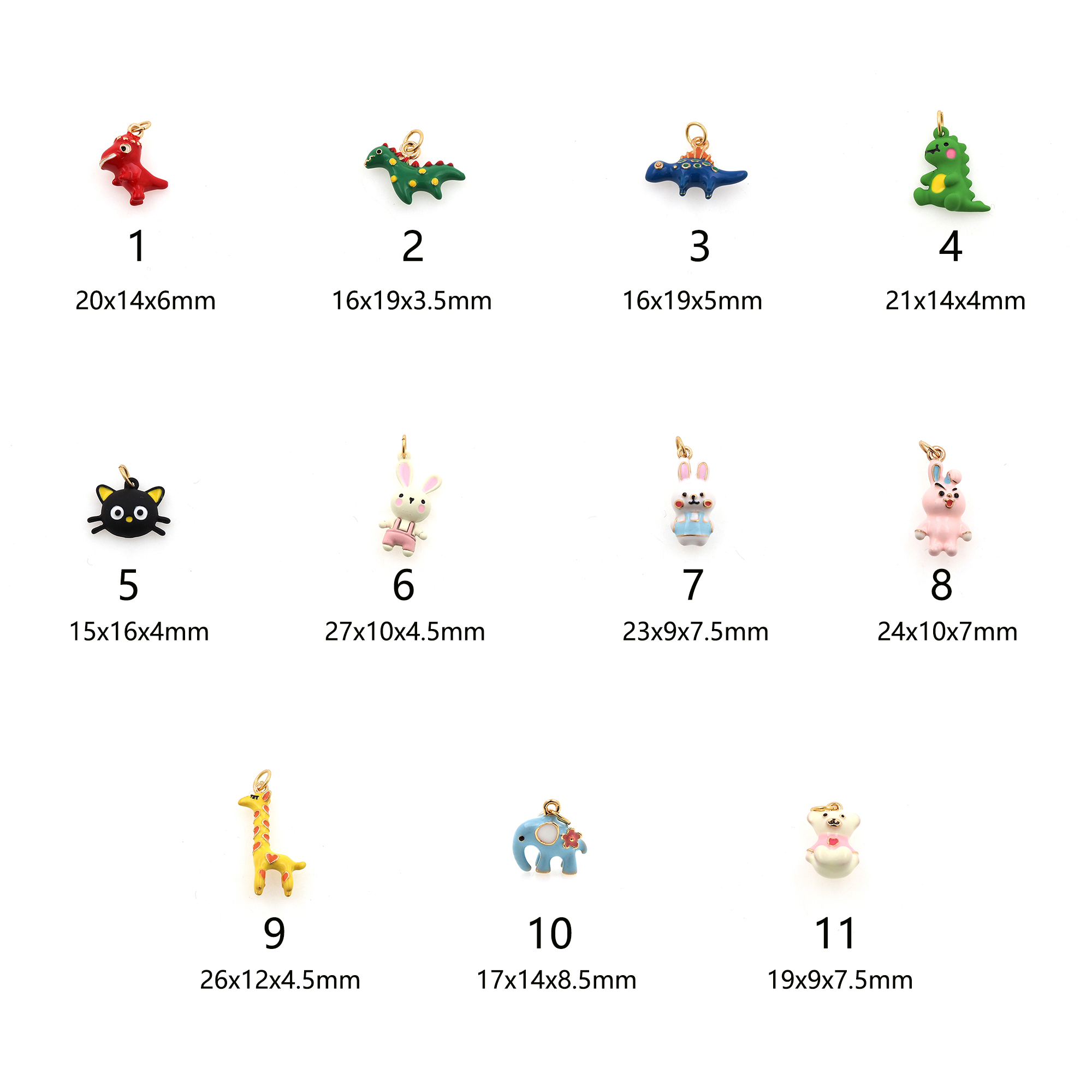 18K Gold Filled Dinosaur Pendant,Cat Charm,Rabbit Jewelry,Enamel Aniaml Earrings Necklace for DIY Jewelry Making Supply