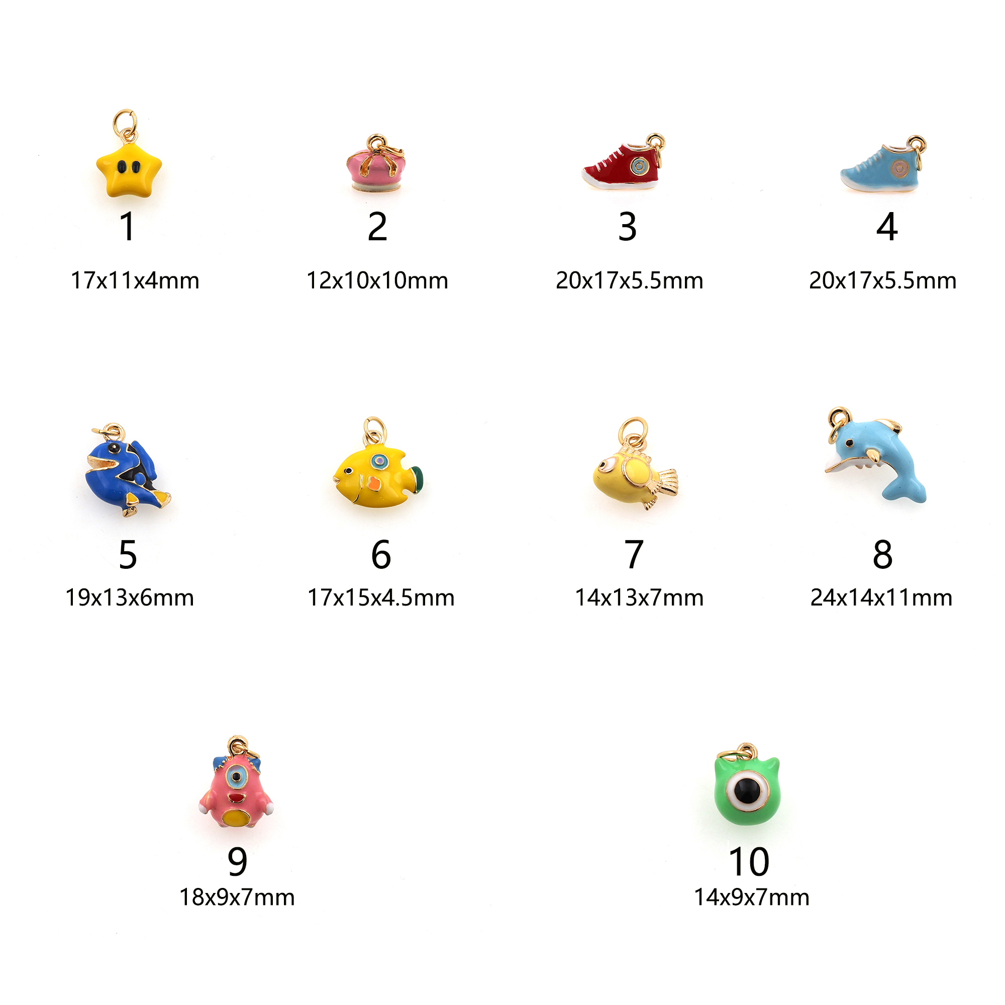 18K Gold Filled Star Pendant,Crown Charm,Enamel Fish Earrings Necklace for DIY Jewelry Making Supply