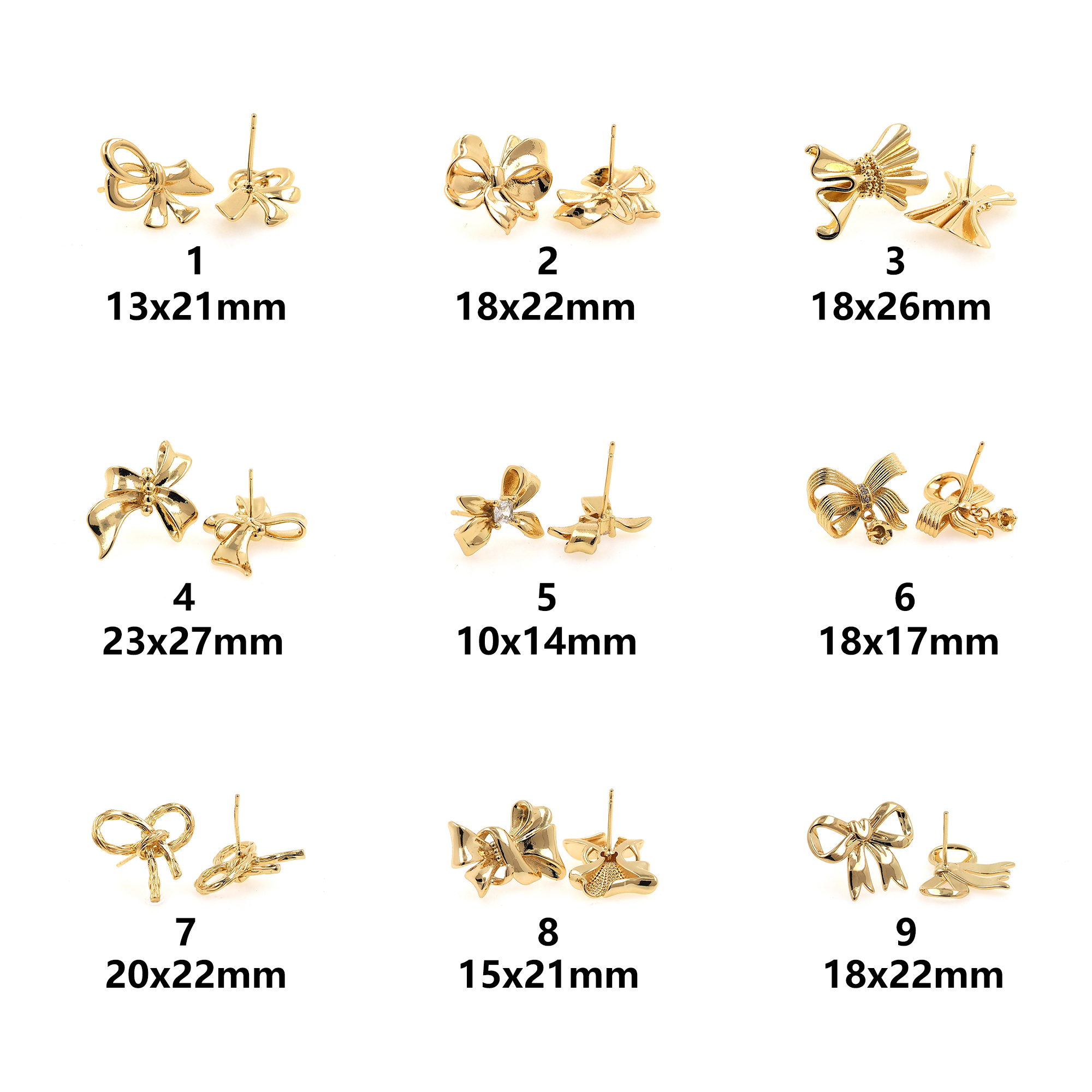 18K Gold Filled Bow Stud Earrings,Dainty Earrings,Bow Earrings,Minimalist Earring,DIY Jewelry Making Supply