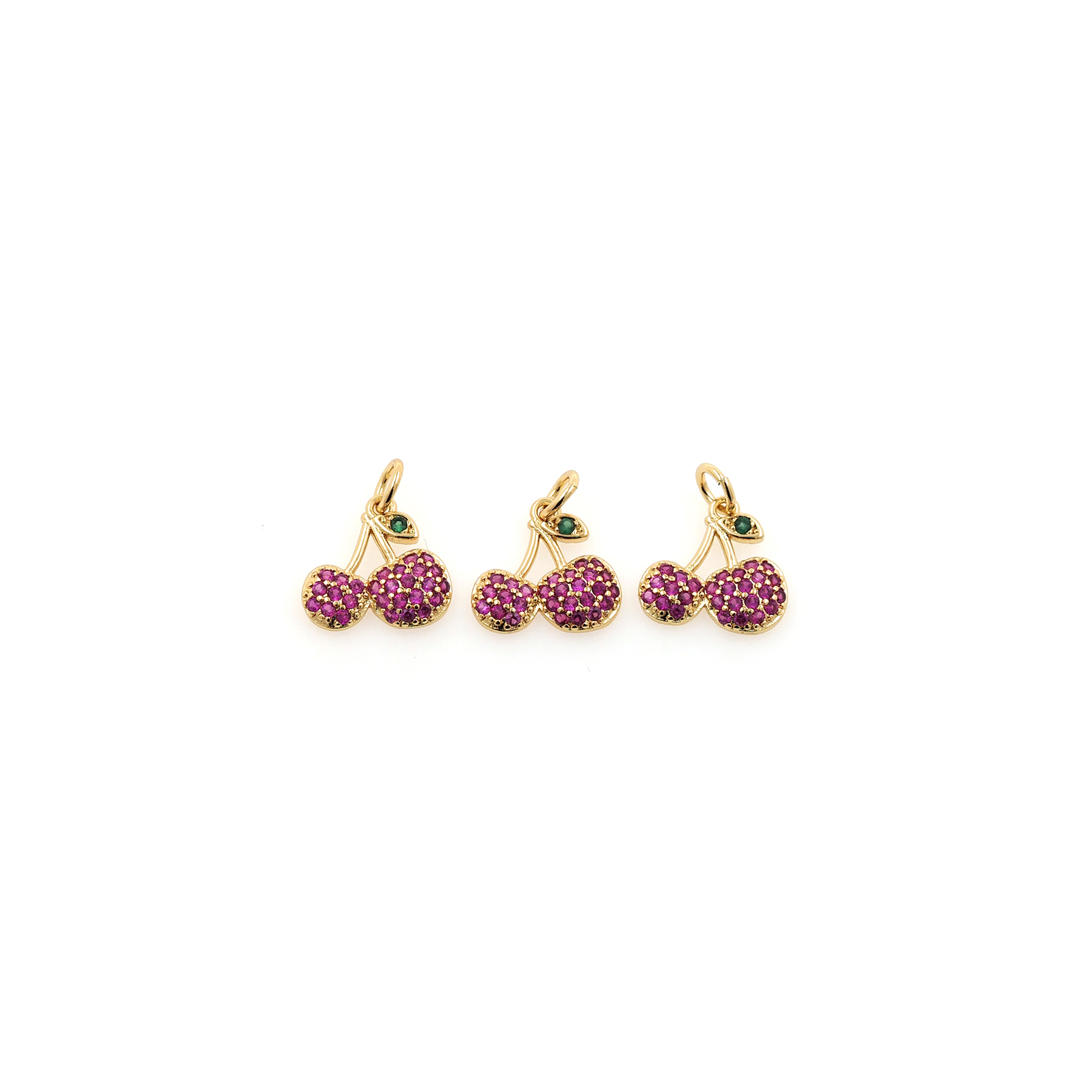 18K Gold Filled Cherry Pendant,Fruit Charm,CZ Micro Pave Cherry Earrings Necklace for DIY Jewelry Making Supply