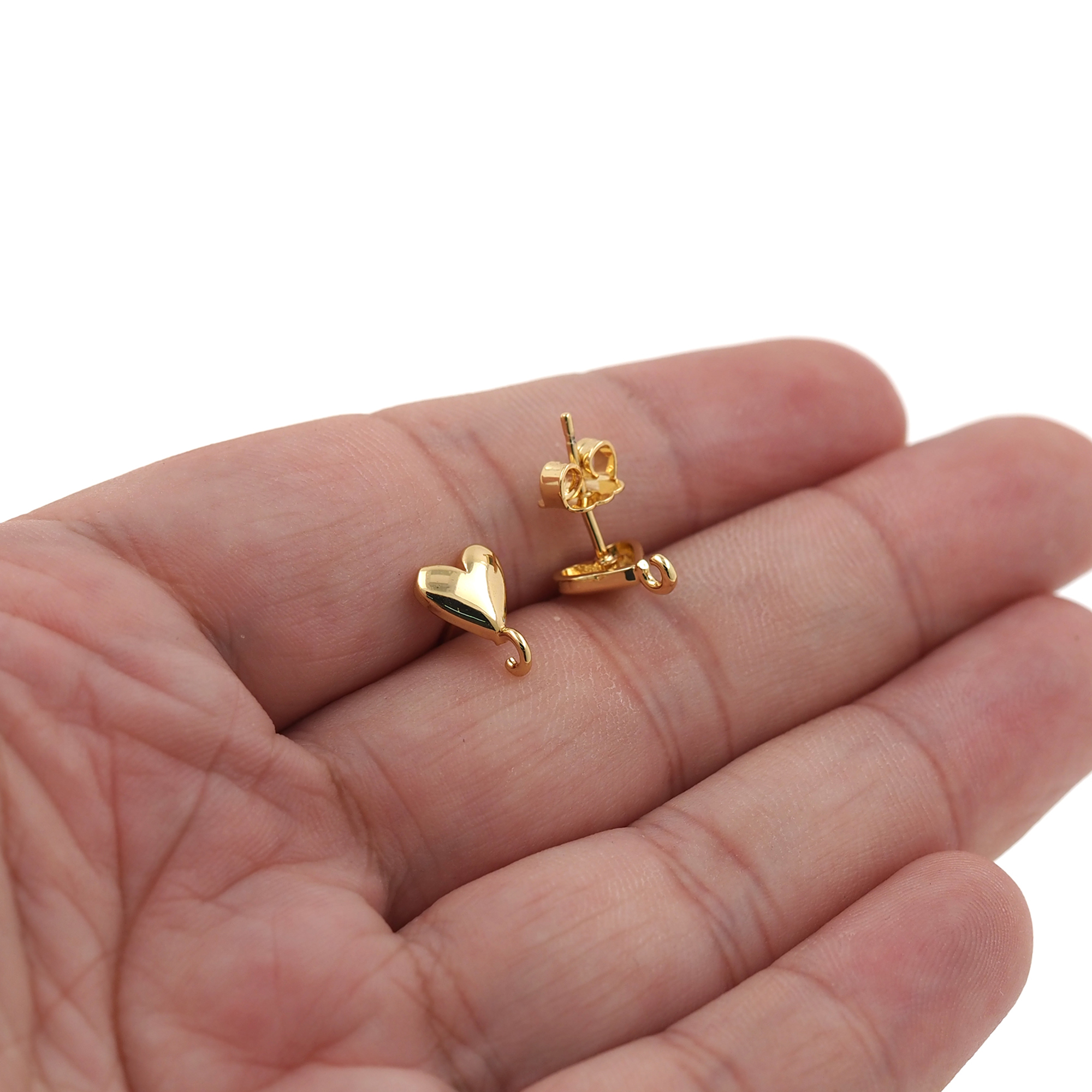 18K Gold Filled Heart Stud Earrings,Dainty Earrings,Minimalist Earring,DIY Jewelry Making Supply