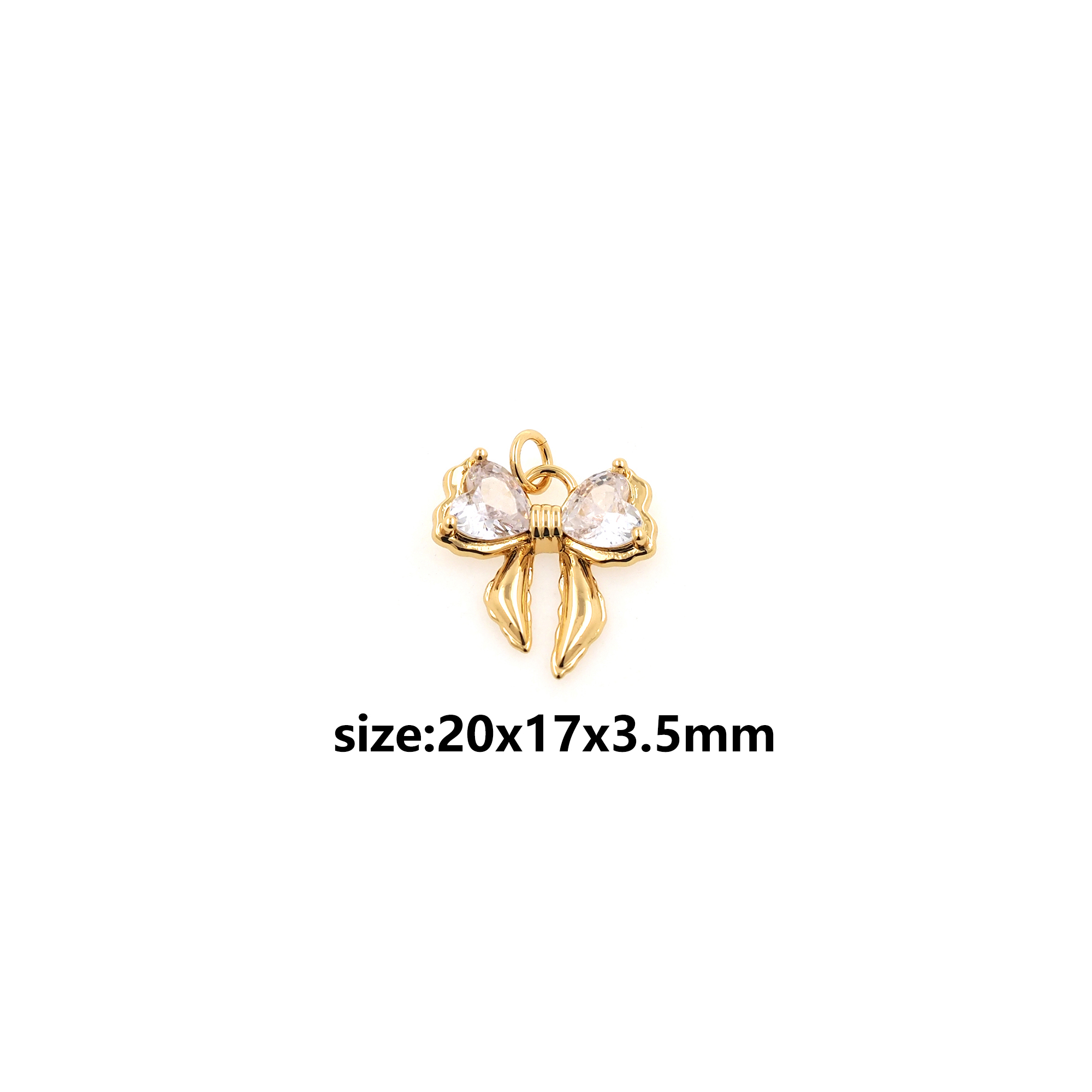 18K Gold Filled Bow Pendant,CZ Micro Pave Bow Charm Earrings Necklace for DIY Jewelry Making Supply
