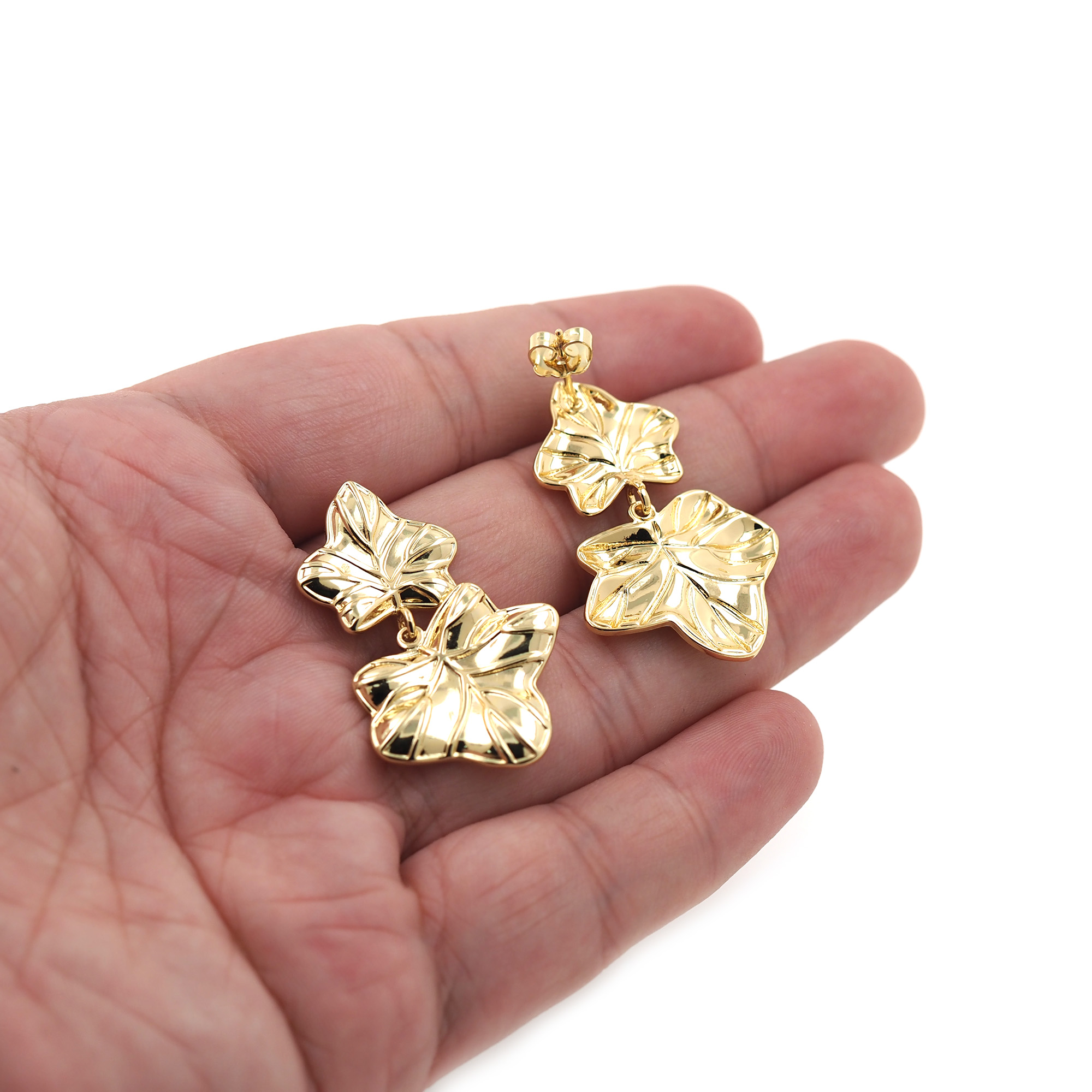 18K Gold Filled Lotus Leaf Stud Earrings,Dangle Leaf Earrings,Dainty Earrings,Minimalist Earring,Gift for Wife