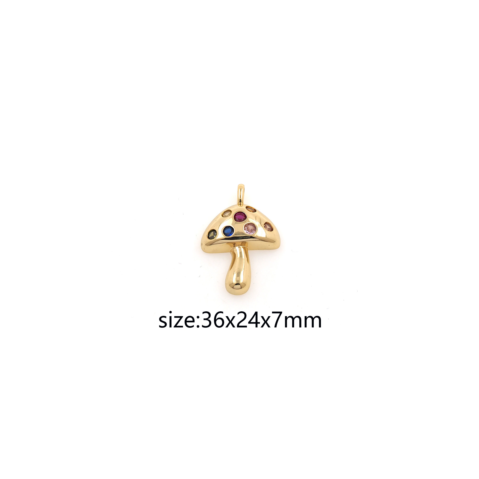18K Gold Filled Mushroom Pendant,Plant Charm,CZ Micro Pave Mushroom Earrings Necklace for DIY Jewelry Making Supply